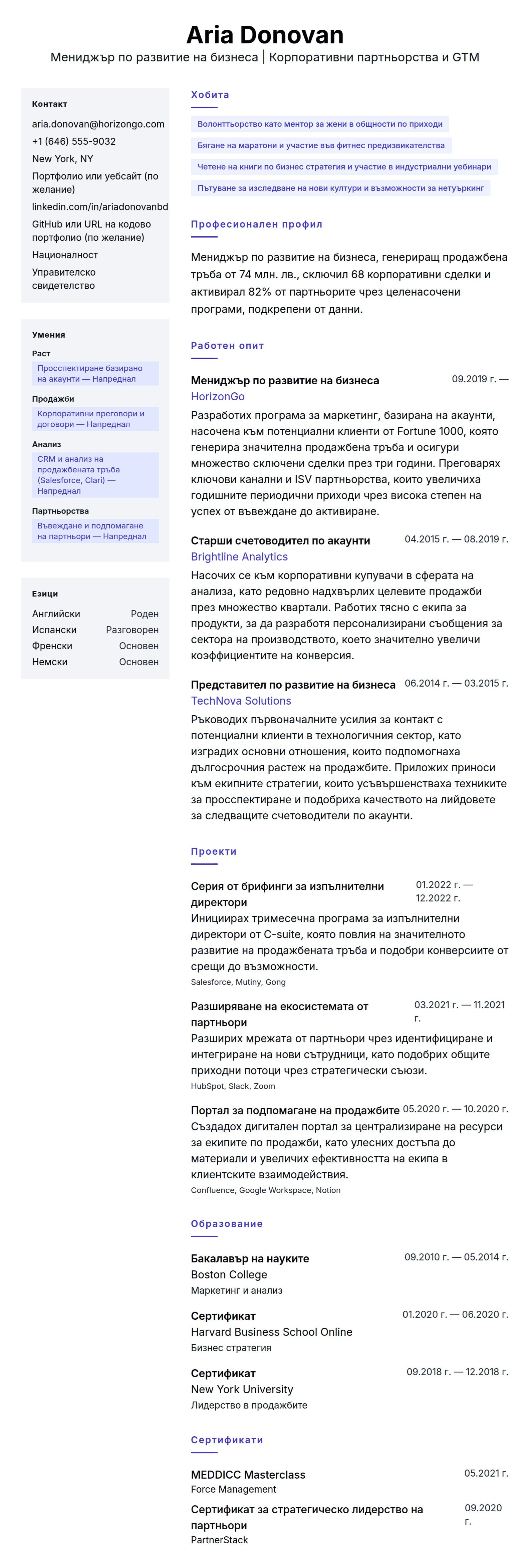 Преглед на резюме за Пример за резюме на мениджър по развитие на бизнеса