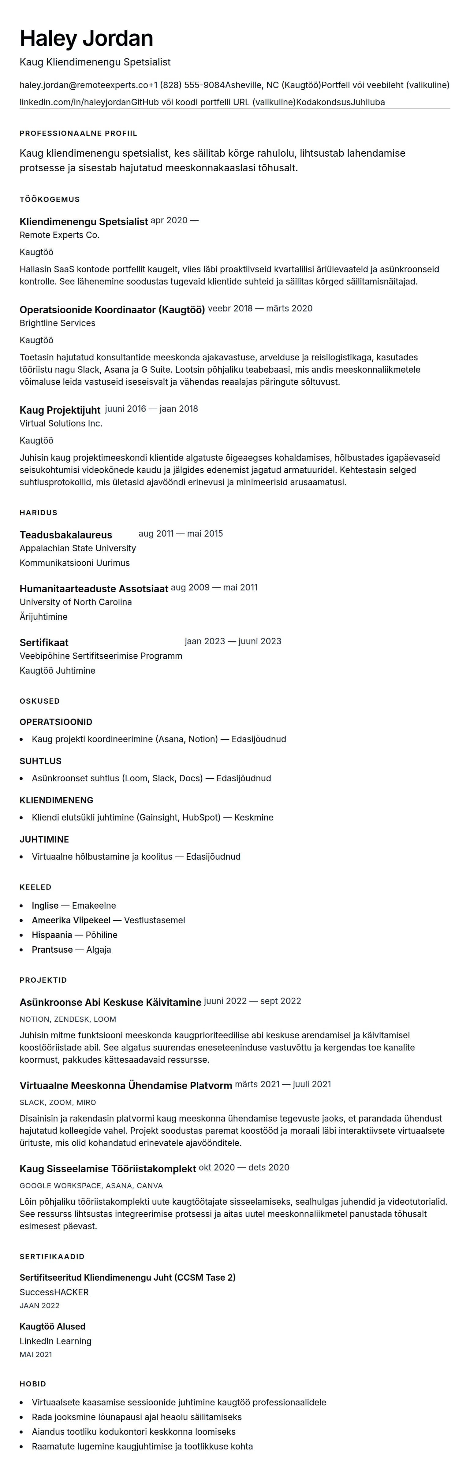 CV eelvaade Kaugtöö Spetsialisti CV Näide jaoks