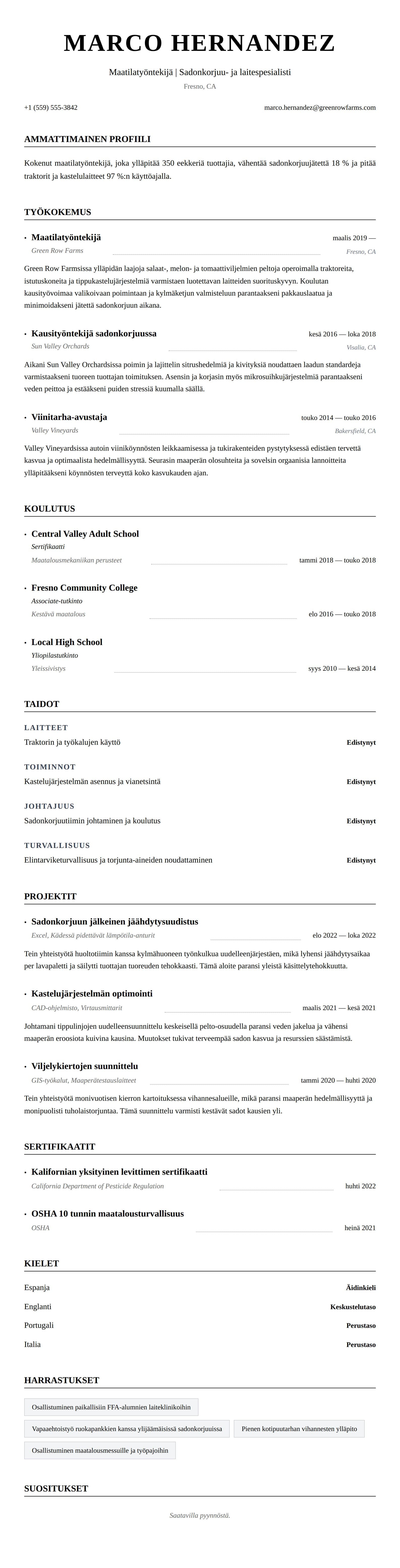 Ansioluetteloesikatselu kohteelle Maatilatyöntekijän ansioluettelo esimerkki