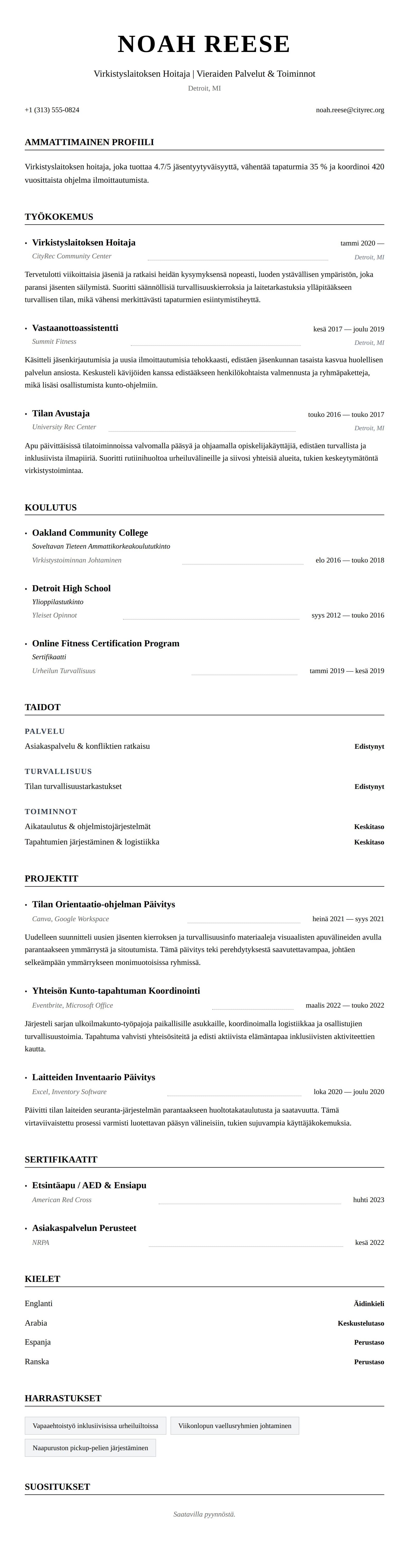 Ansioluetteloesikatselu kohteelle Virkistyslaitoksen Hoitajan CV-esimerkki