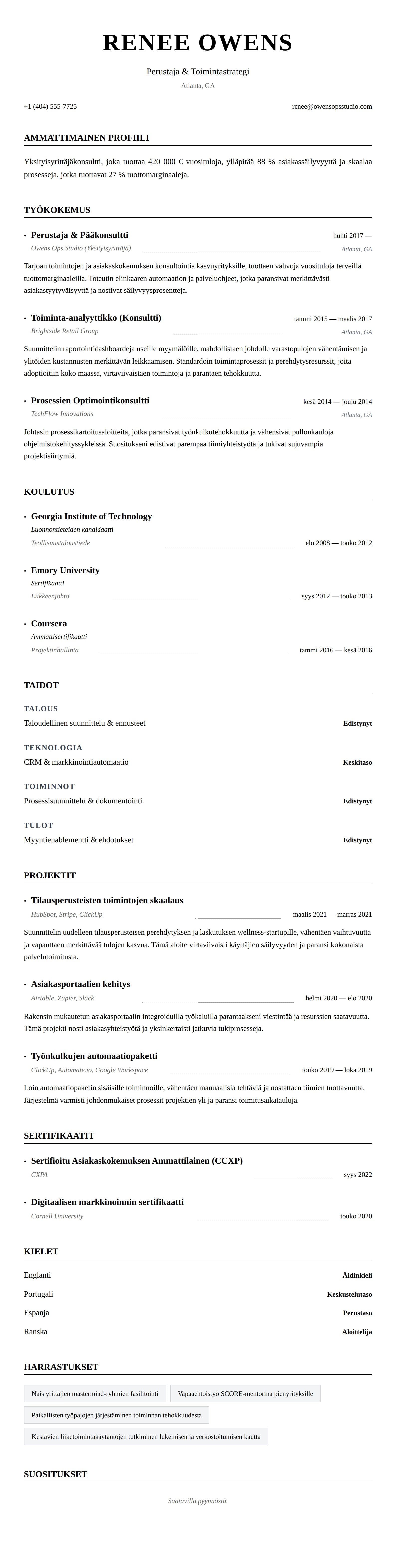 Ansioluetteloesikatselu kohteelle Yksityisyrittäjän CV-esimerkki