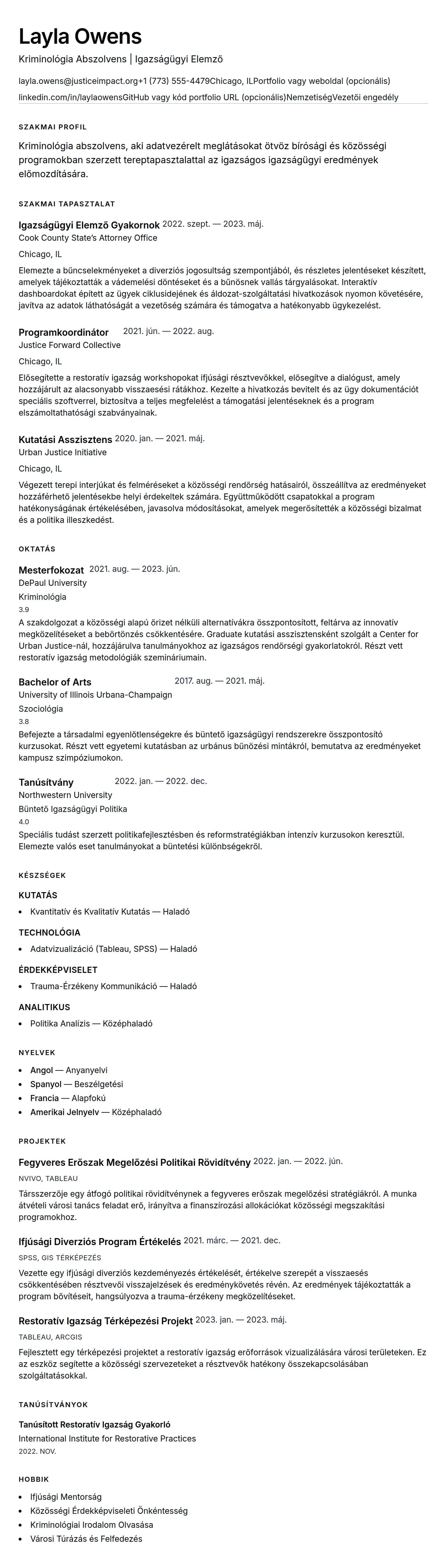Önéletrajz előnézet ehhez: Kriminológia Abszolvens Önéletrajz Példa