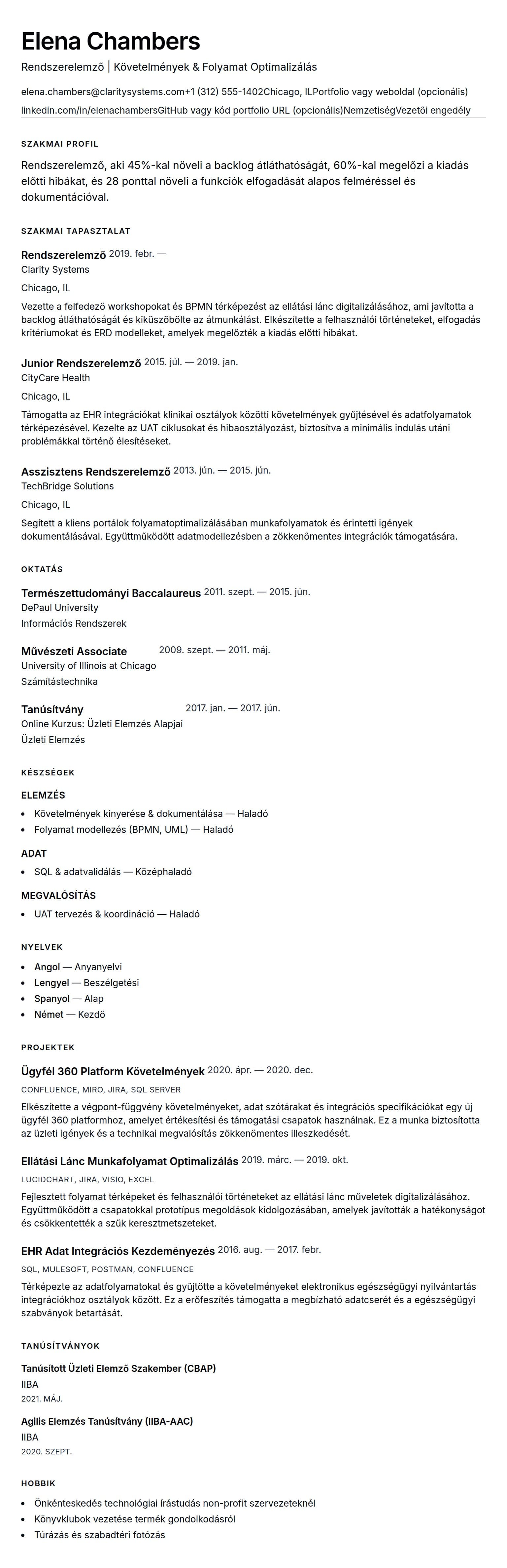 Önéletrajz előnézet ehhez: Rendszerelemző Önéletrajz Példa