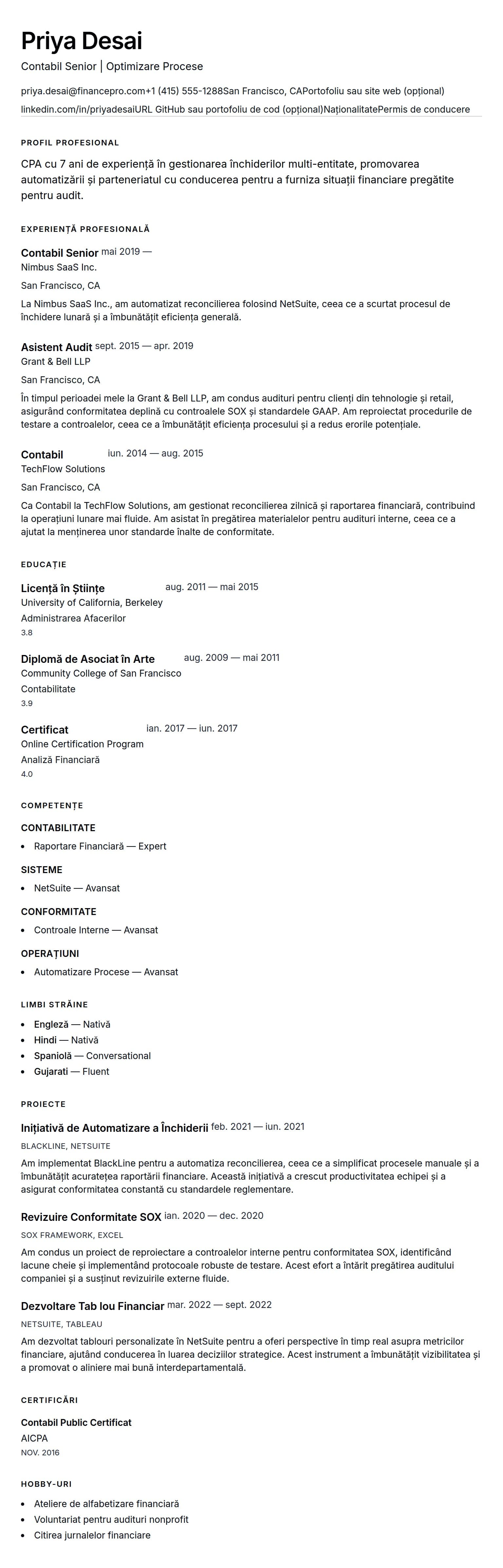Previzualizare CV pentru Exemplu de CV pentru Contabil