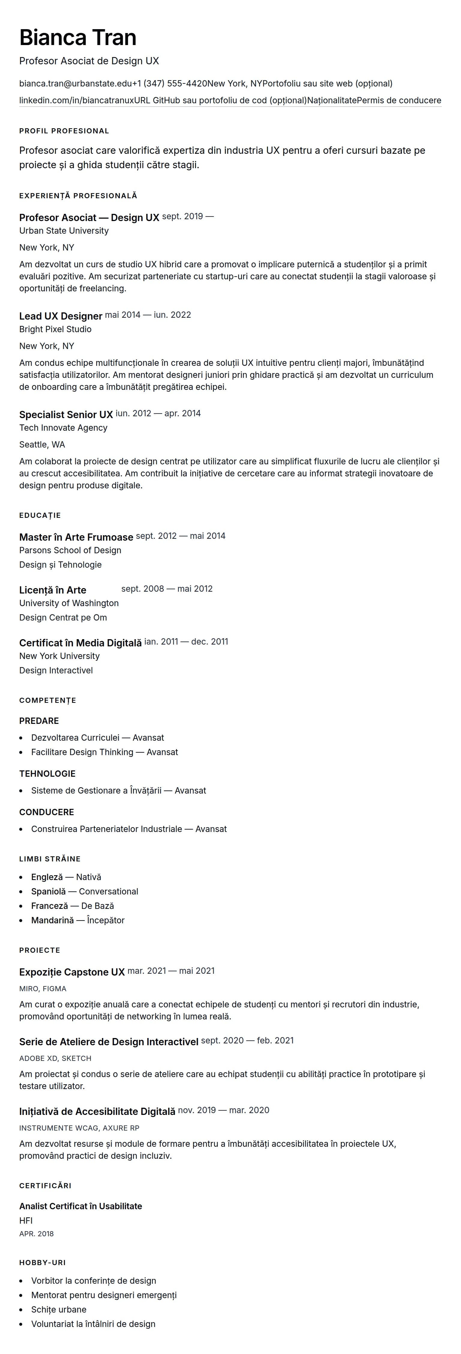 Previzualizare CV pentru Exemplu de CV pentru Profesor Asociat