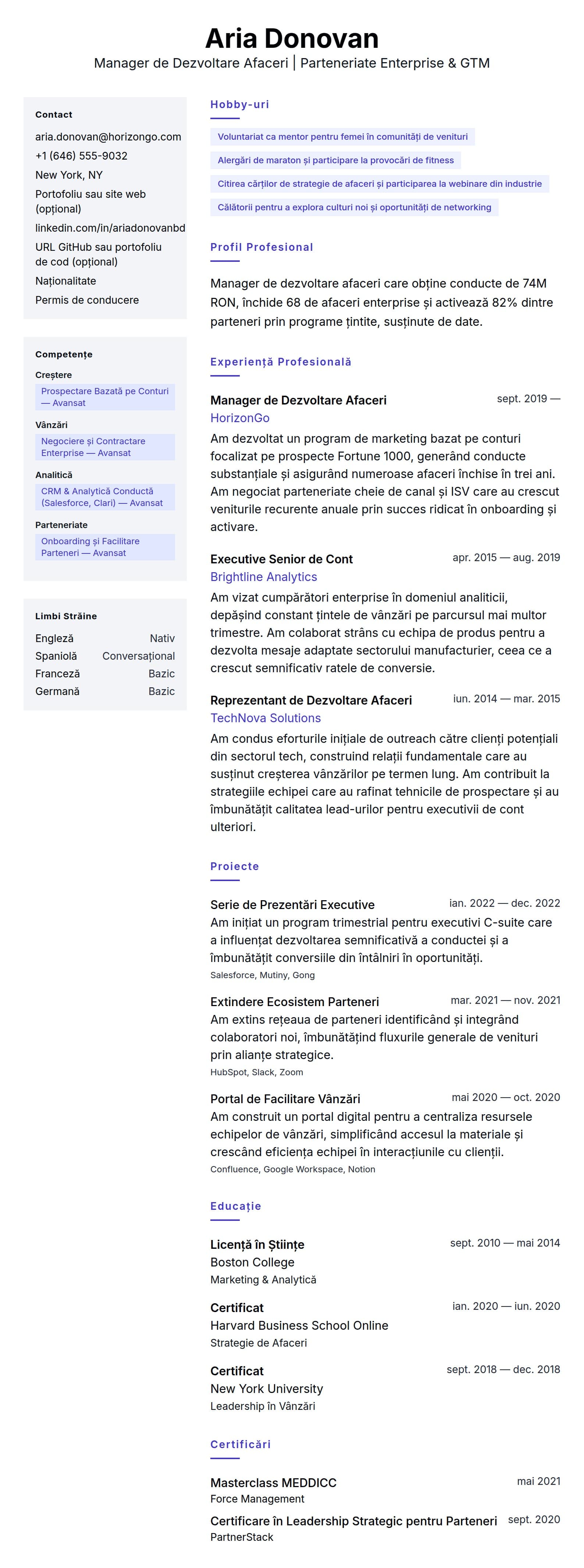 Previzualizare CV pentru Exemplu de CV pentru Manager de Dezvoltare Afaceri