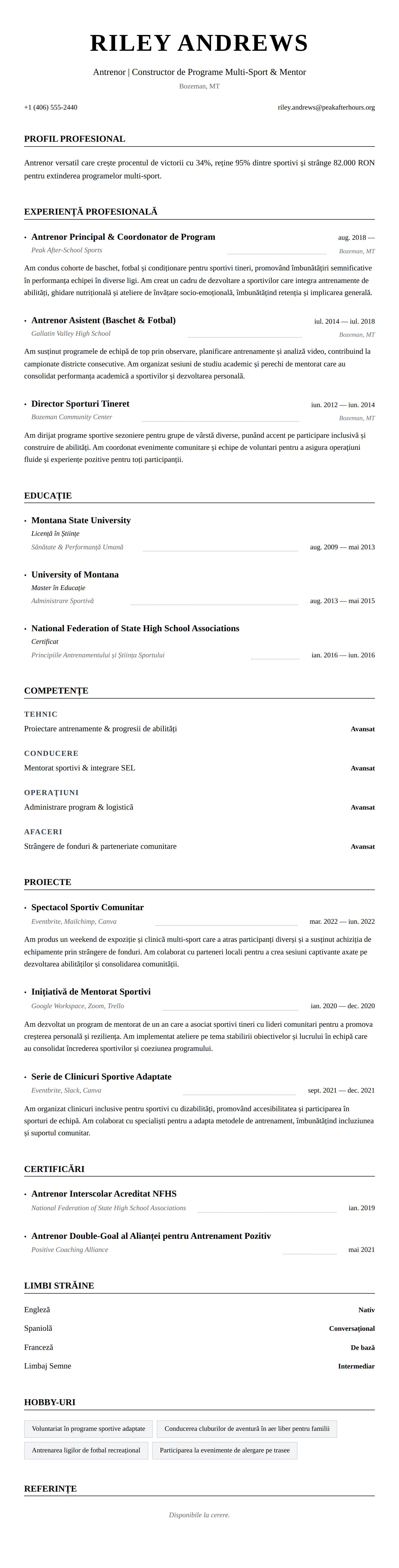Exemplu de CV Antrenor