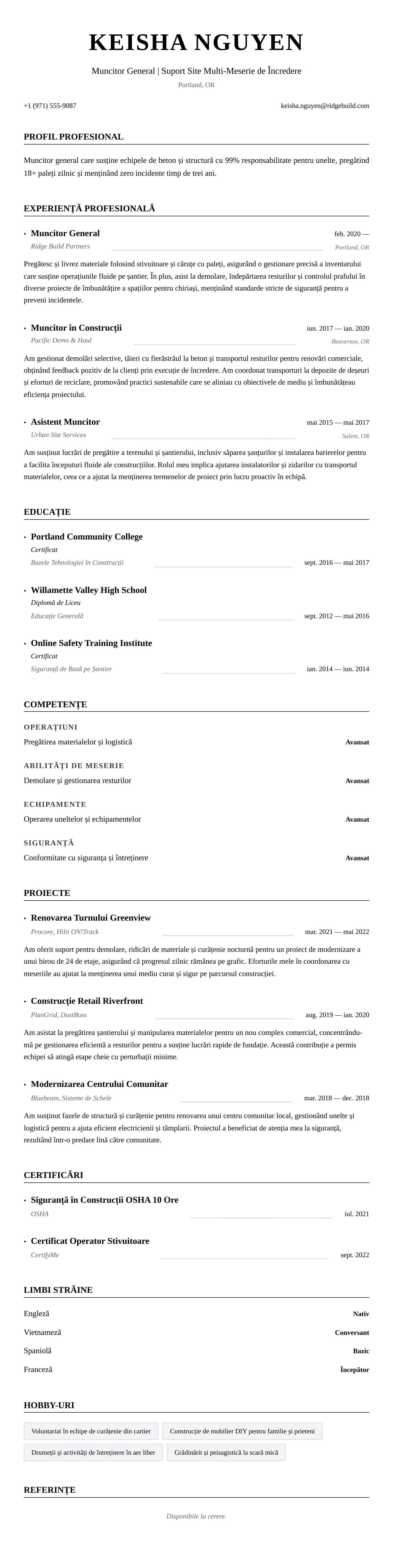 Exemplu de CV pentru Muncitor General