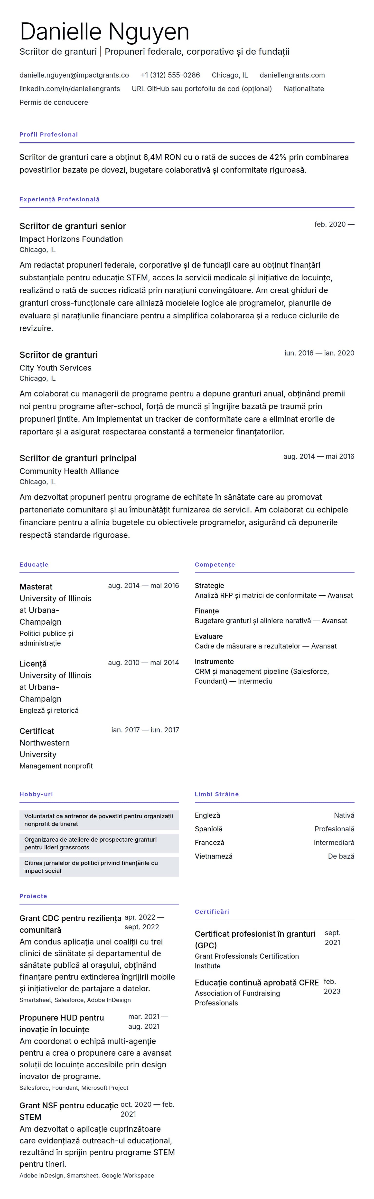 Previzualizare CV pentru Exemplu de CV pentru scriitor de granturi