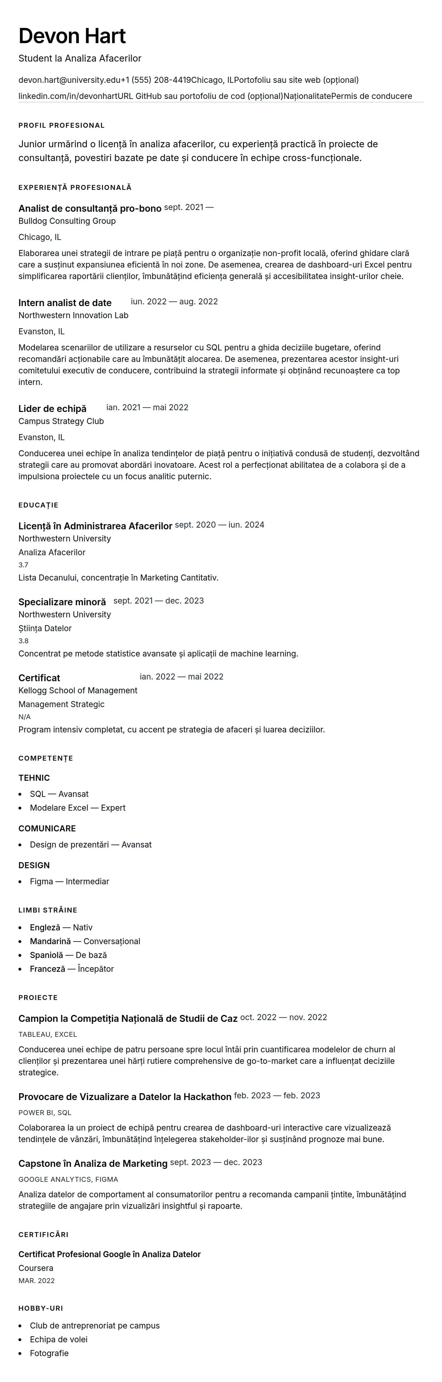 Previzualizare CV pentru Exemplu de CV pentru Stagiu
