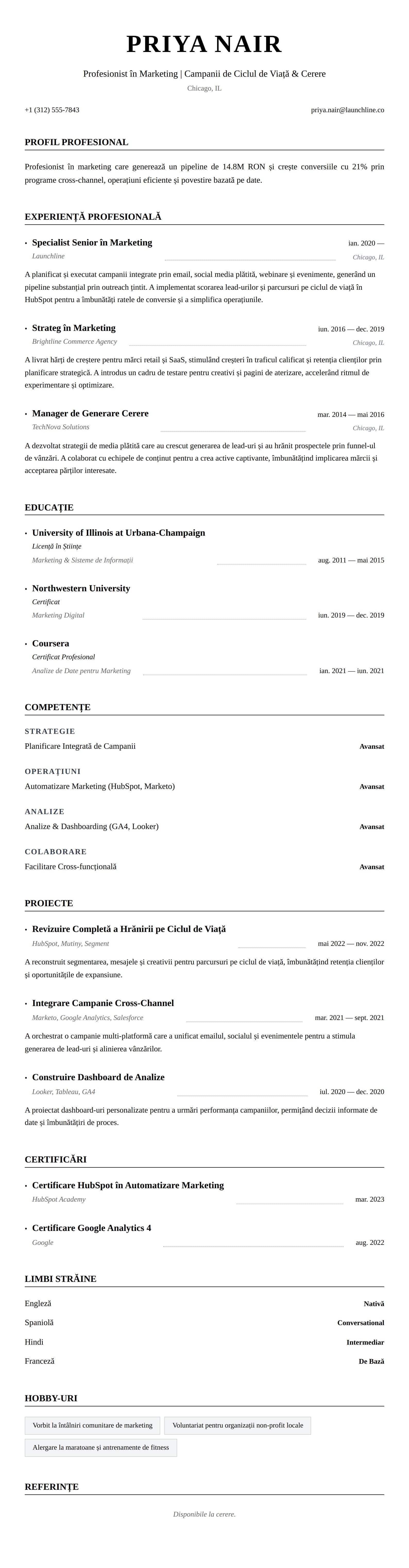 Exemplu de CV pentru Profesionist în Marketing