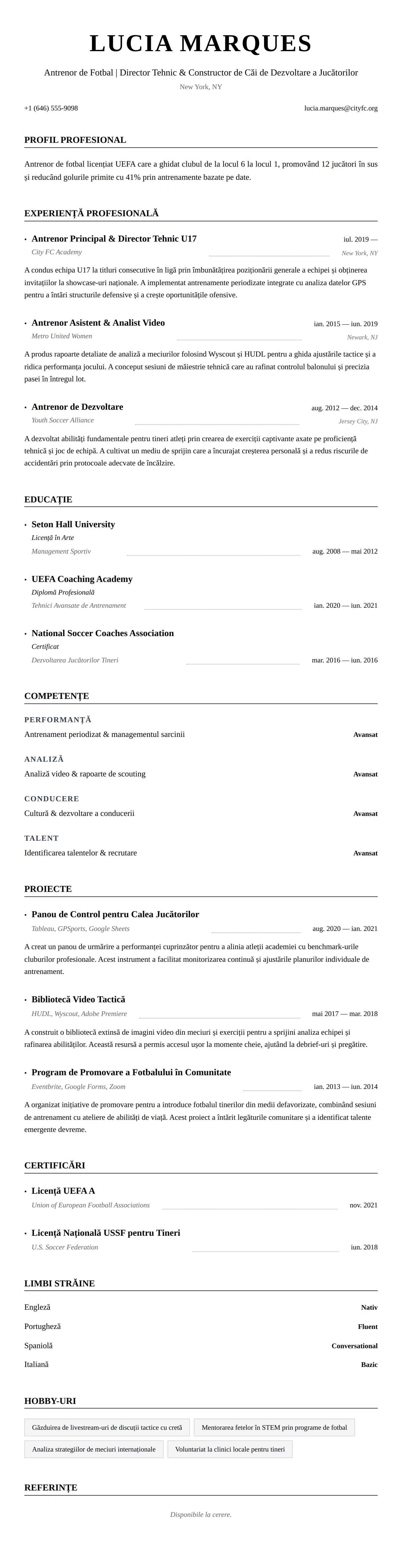 Exemplu de CV Antrenor de Fotbal