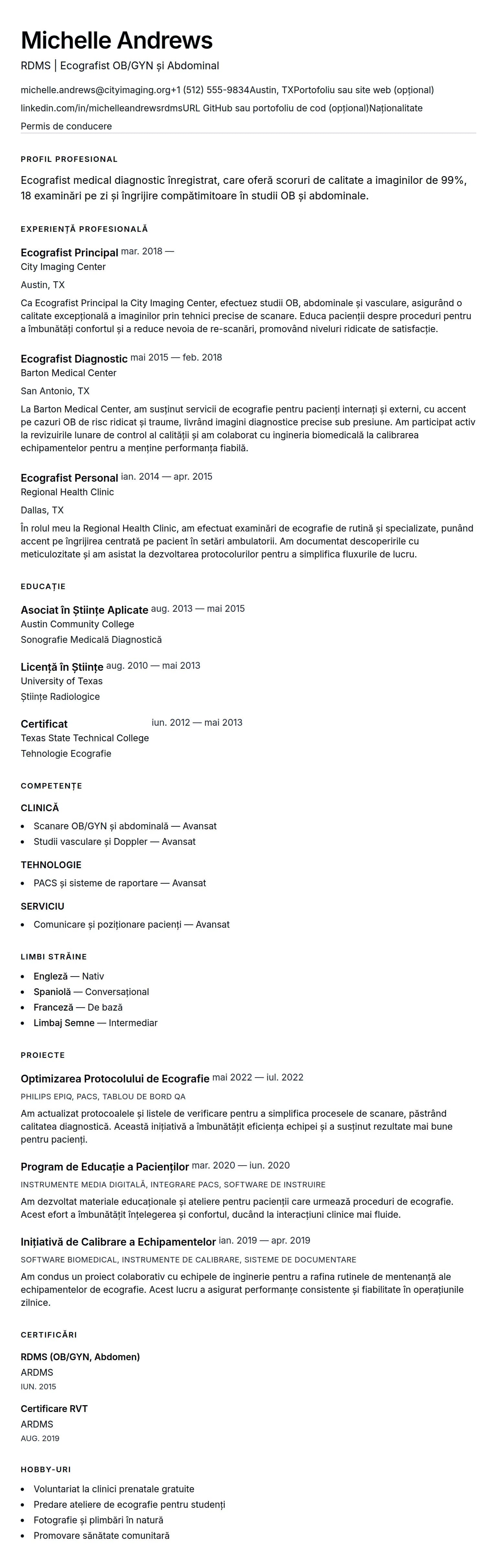 Exemplu de CV Ecografist