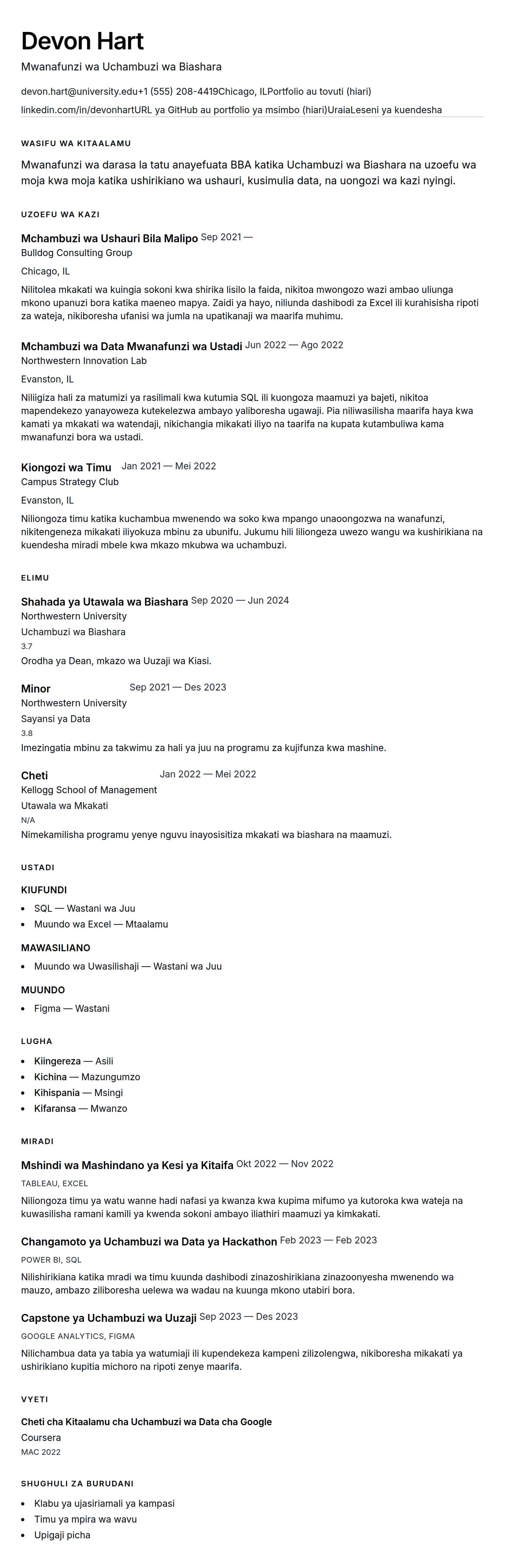 Muonyesho wa CV kwa Mfano wa CV ya Ustadi
