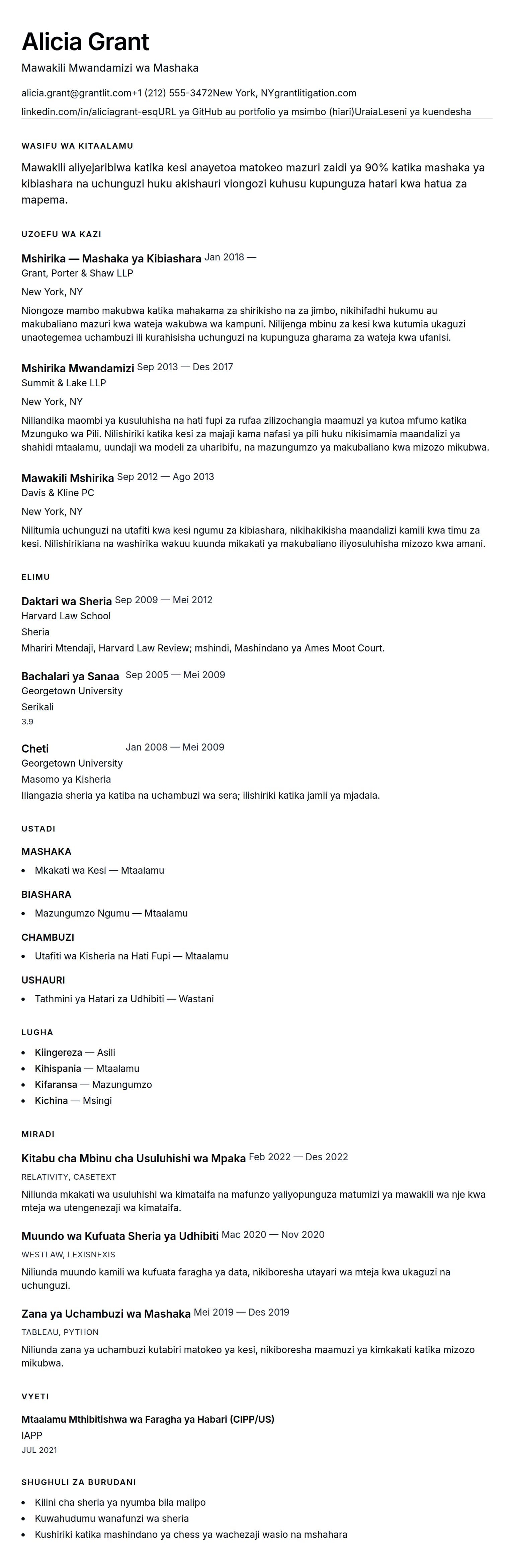 Muonyesho wa CV kwa Mfano wa CV ya Wakili