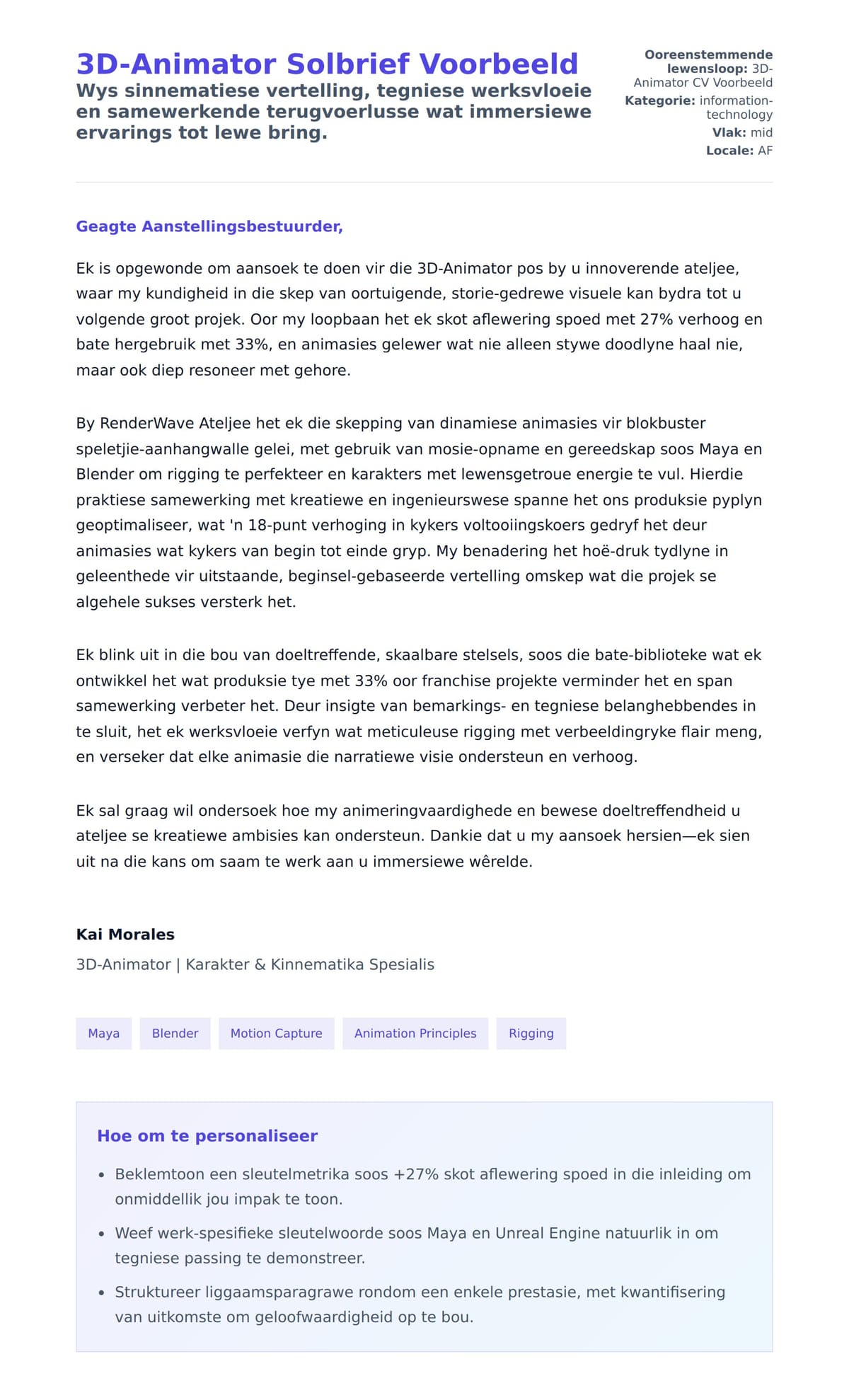 Solbrief-voorskou vir 3D-Animator Solbrief Voorbeeld