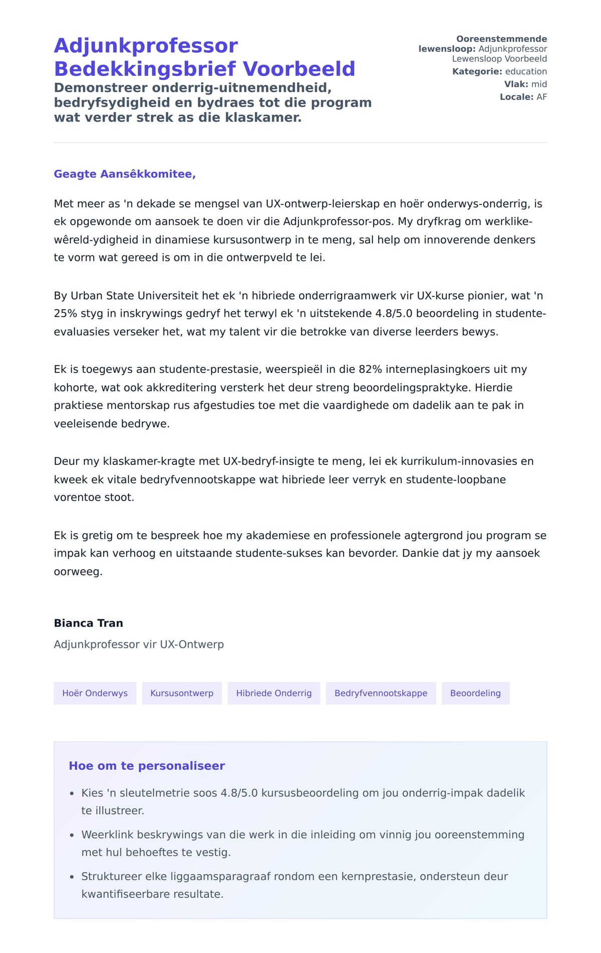 Solbrief-voorskou vir Adjunkprofessor Bedekkingsbrief Voorbeeld