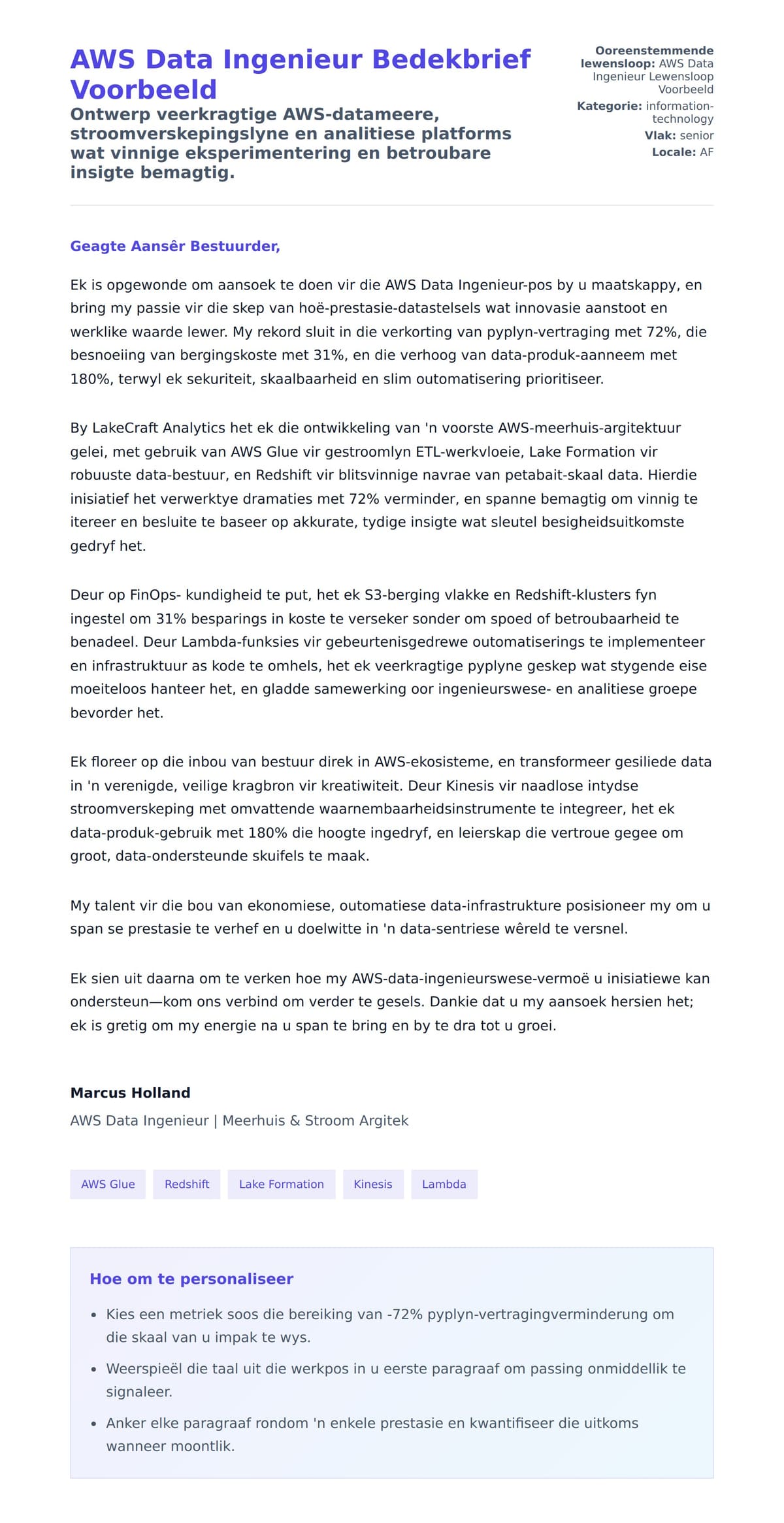 Solbrief-voorskou vir AWS Data Ingenieur Bedekbrief Voorbeeld