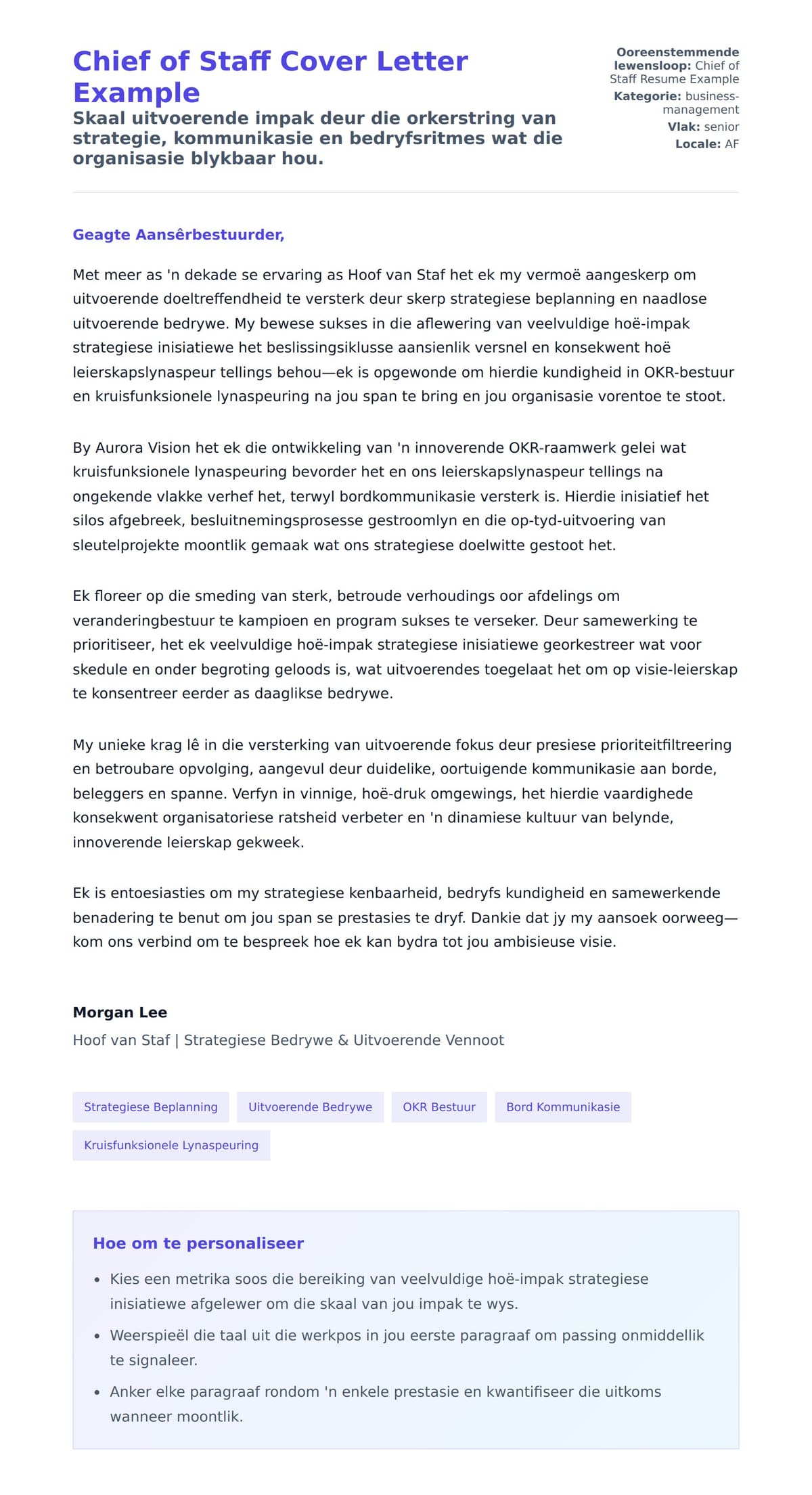 Solbrief-voorskou vir Chief of Staff Cover Letter Example