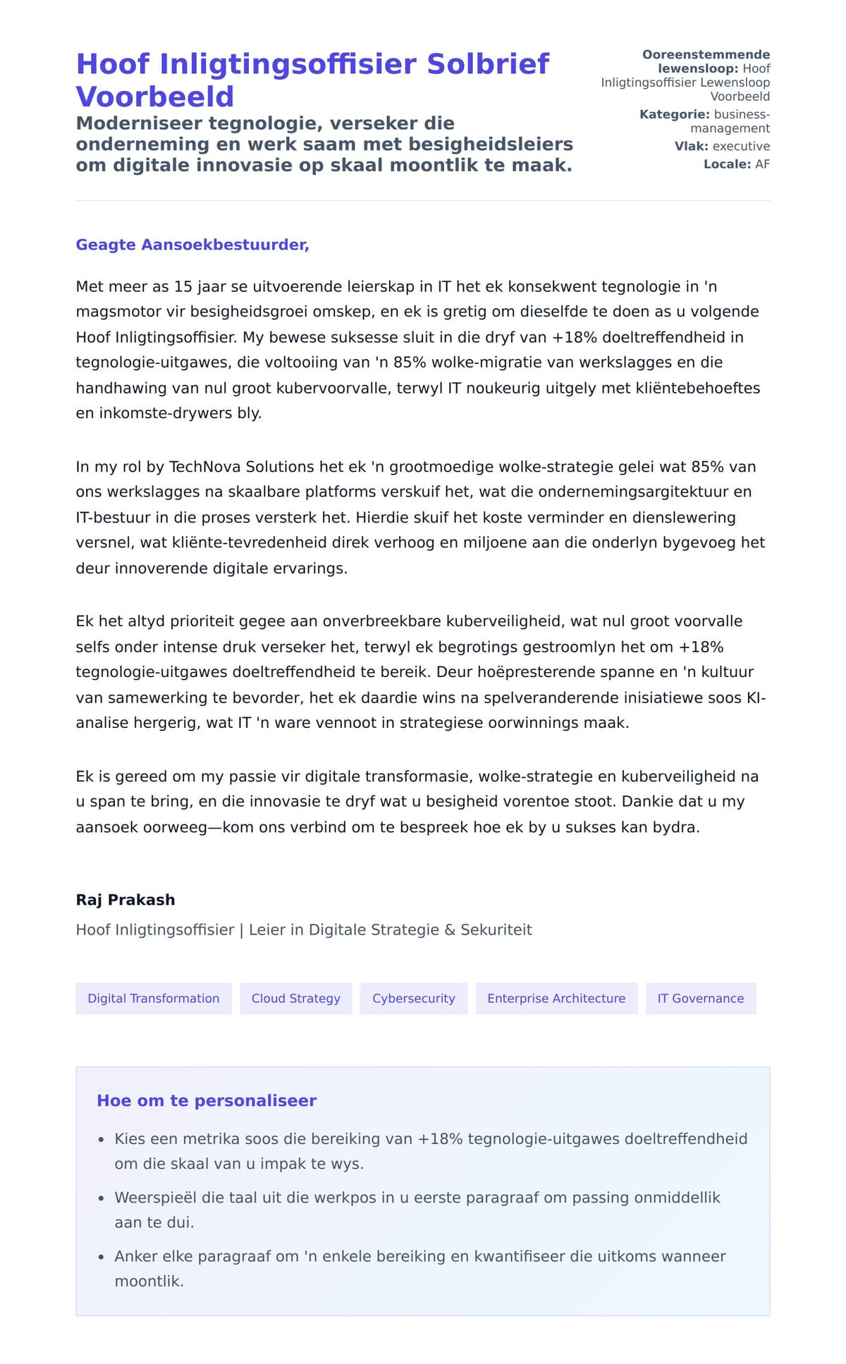 Solbrief-voorskou vir Hoof Inligtingsoffisier Solbrief Voorbeeld