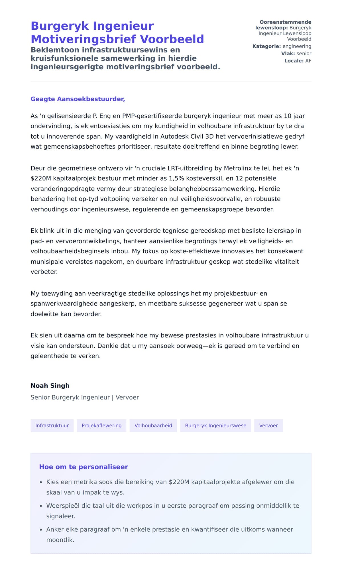 Solbrief-voorskou vir Burgeryk Ingenieur Motiveringsbrief Voorbeeld