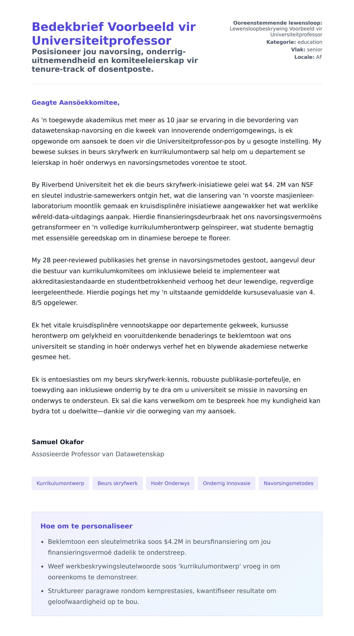 Solbrief-voorskou vir Bedekbrief Voorbeeld vir Universiteitprofessor