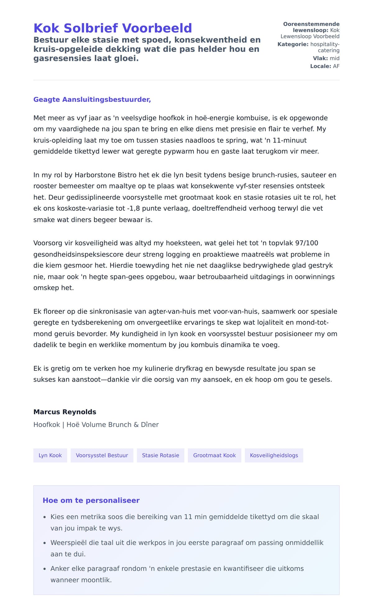 Solbrief-voorskou vir Kok Solbrief Voorbeeld