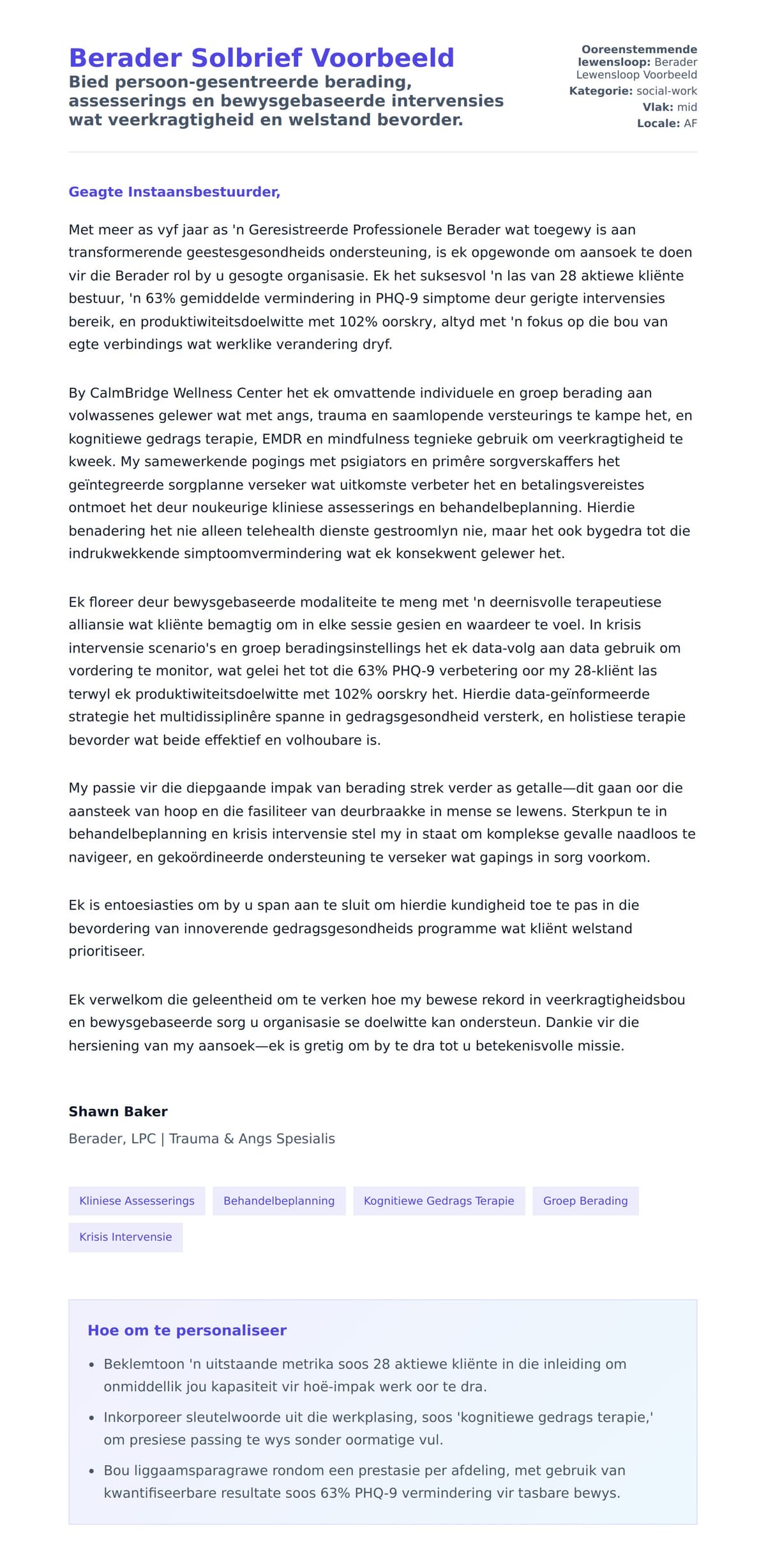 Solbrief-voorskou vir Berader Solbrief Voorbeeld