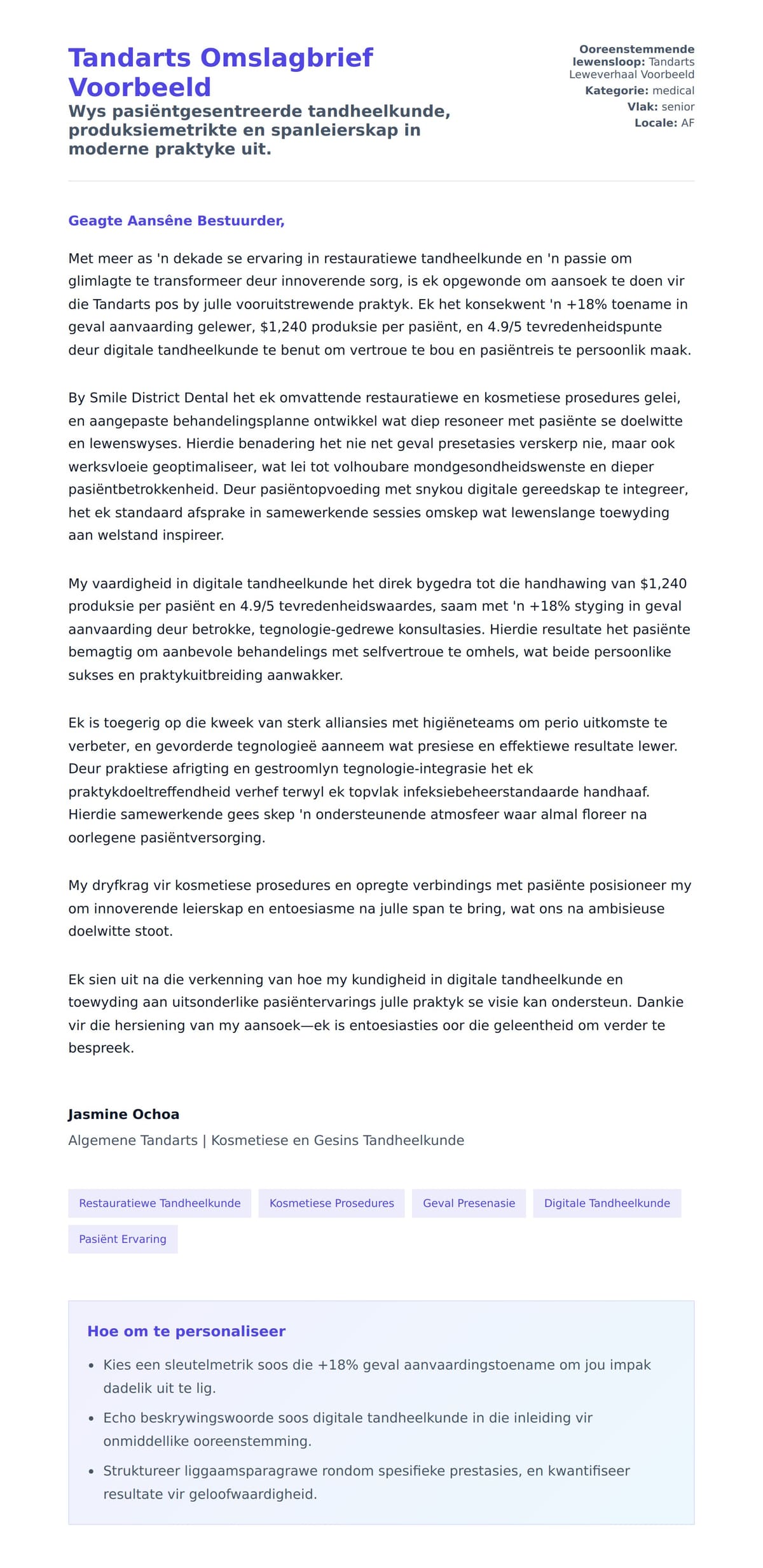 Solbrief-voorskou vir Tandarts Omslagbrief Voorbeeld