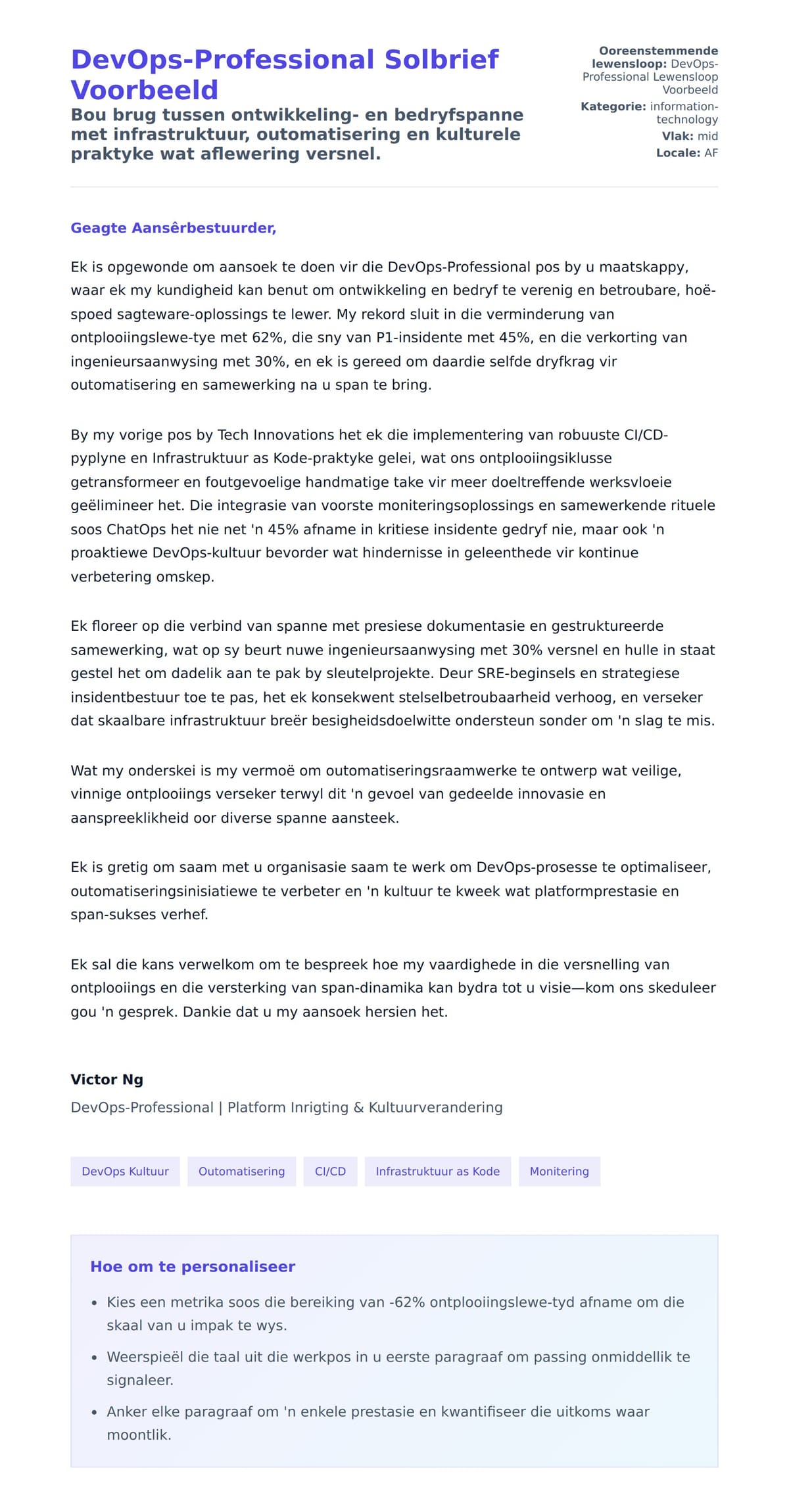 Solbrief-voorskou vir DevOps-Professional Solbrief Voorbeeld