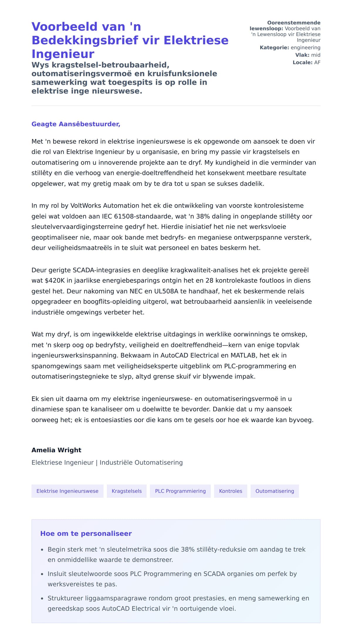 Solbrief-voorskou vir Voorbeeld van 'n Bedekkingsbrief vir Elektriese Ingenieur