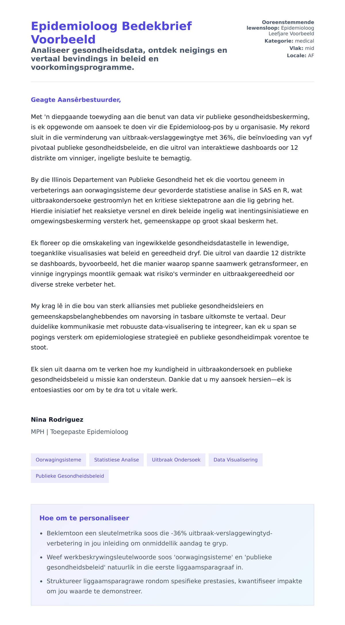 Solbrief-voorskou vir Epidemioloog Bedekbrief Voorbeeld