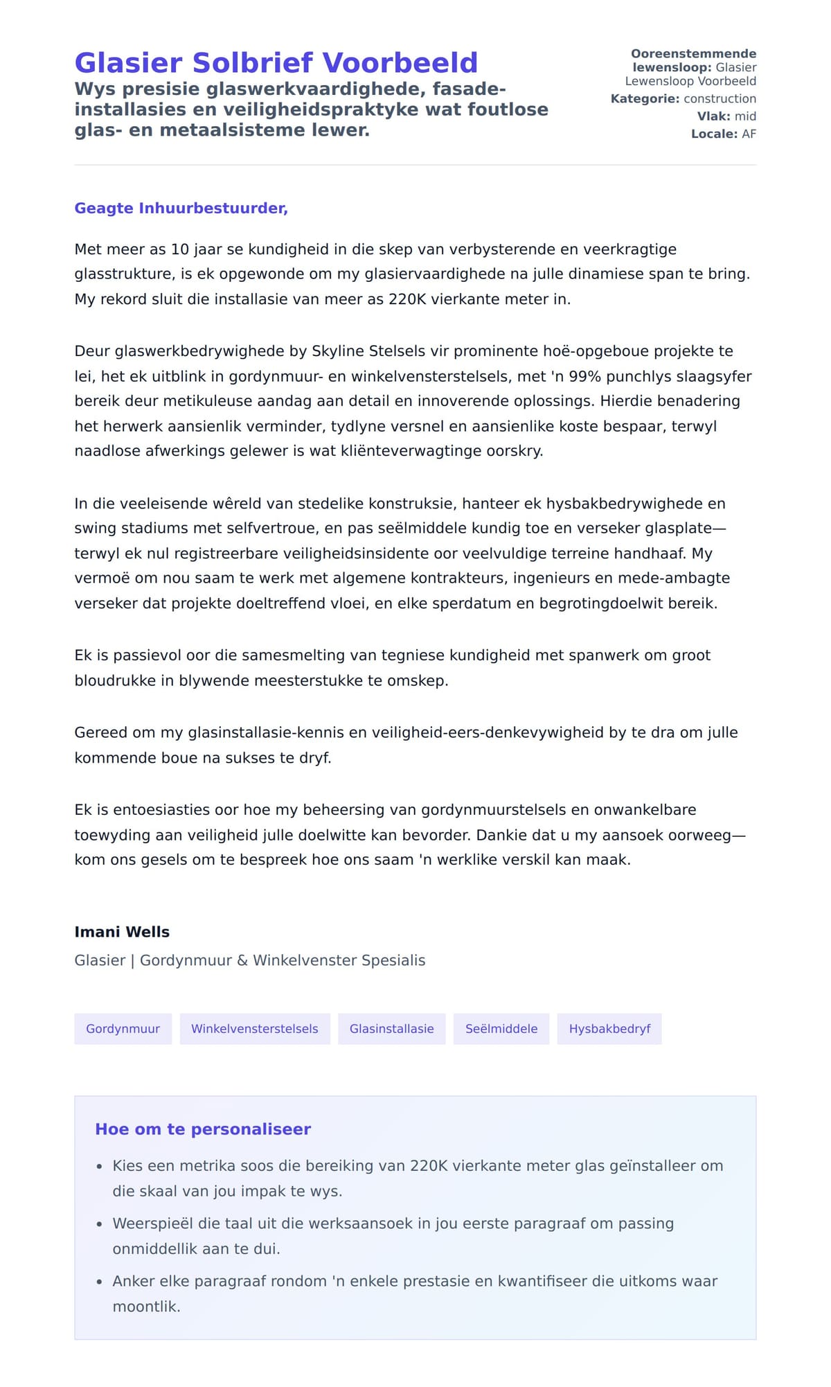 Solbrief-voorskou vir Glasier Solbrief Voorbeeld