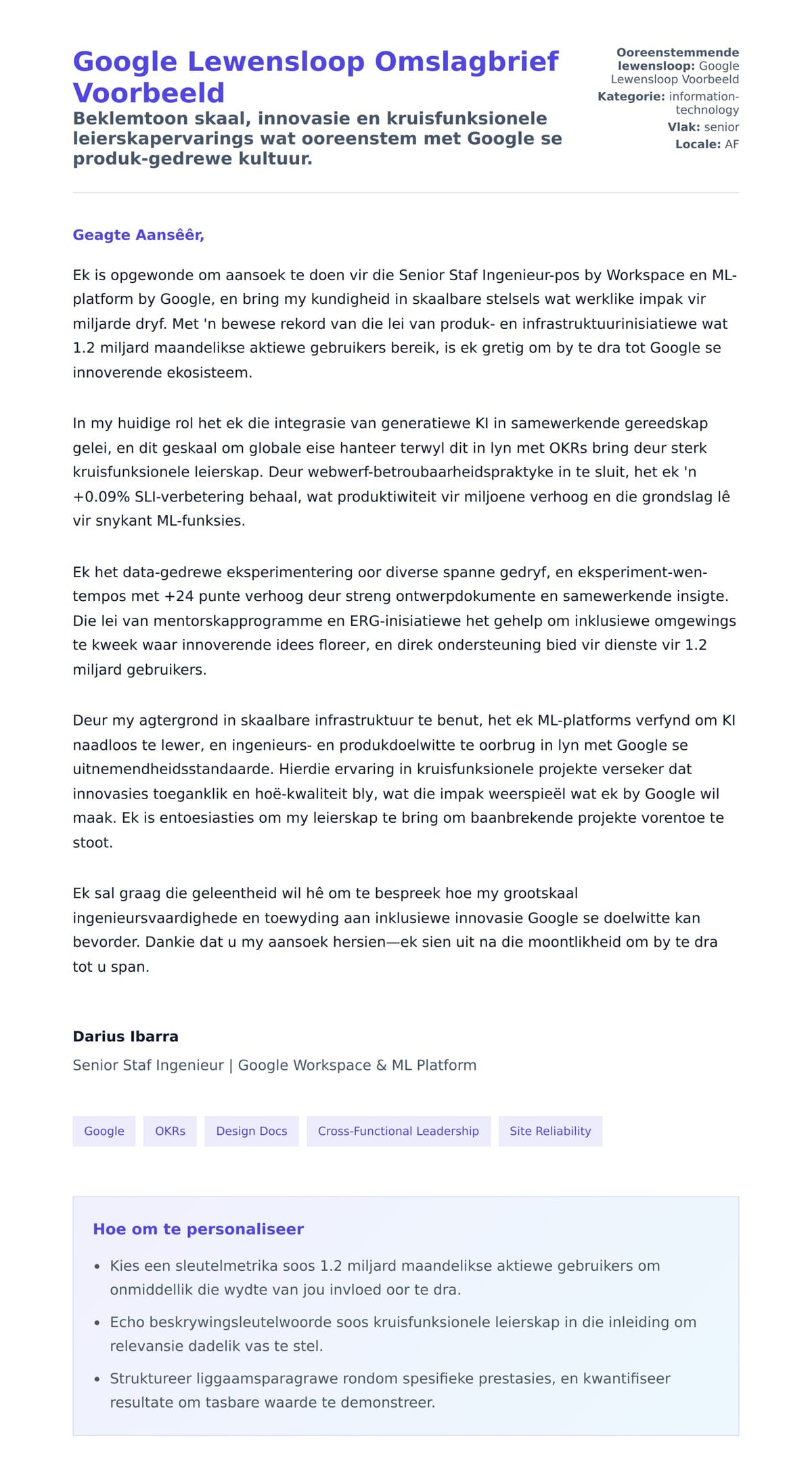 Solbrief-voorskou vir Google Lewensloop Omslagbrief Voorbeeld