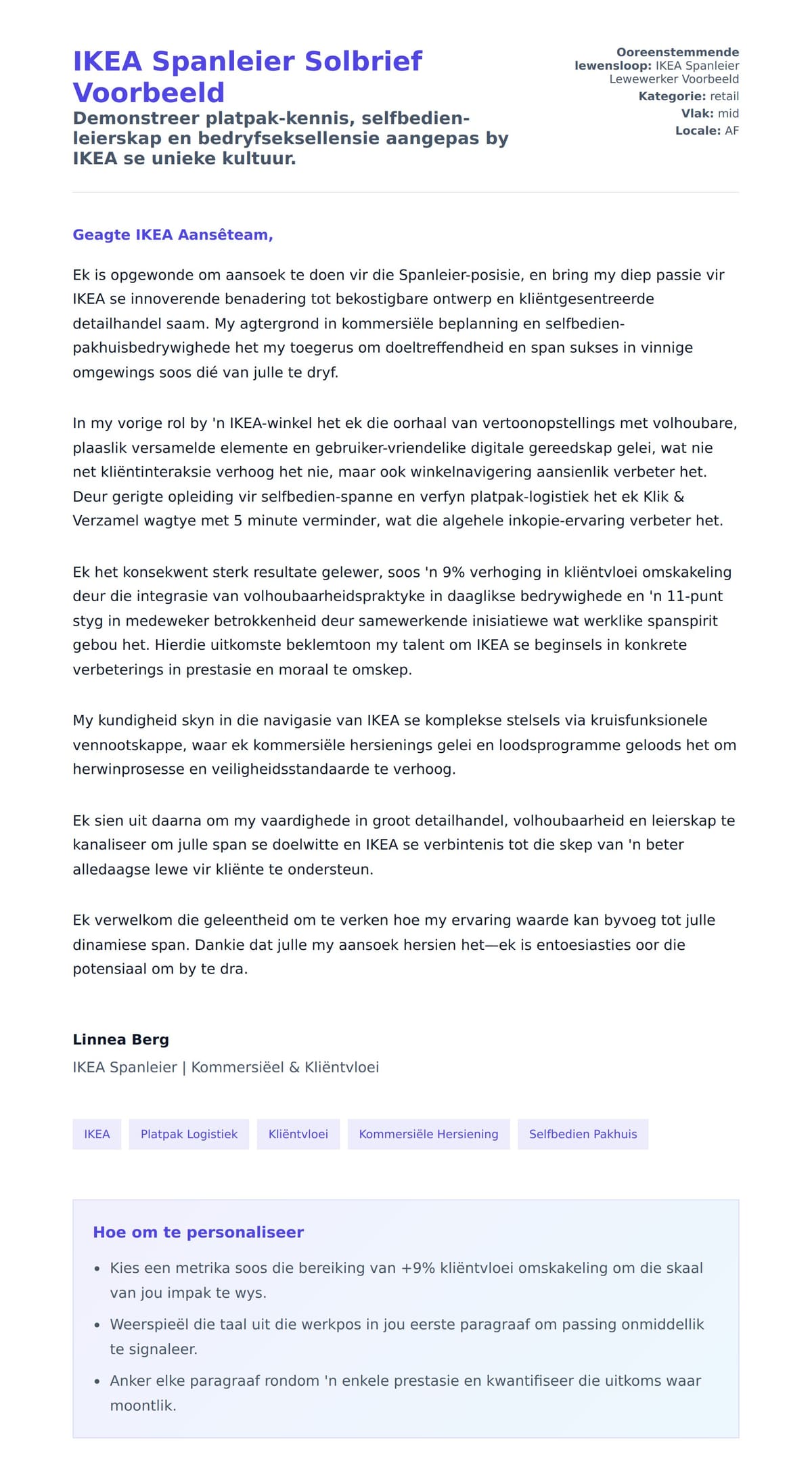 Solbrief-voorskou vir IKEA Spanleier Solbrief Voorbeeld