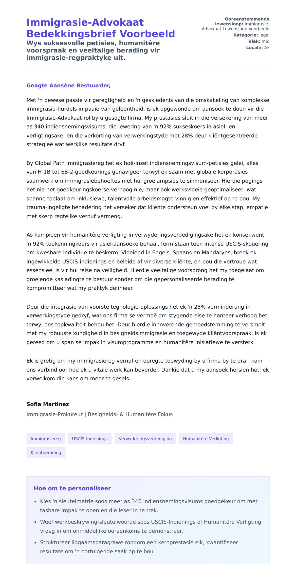 Solbrief-voorskou vir Immigrasie-Advokaat Bedekkingsbrief Voorbeeld