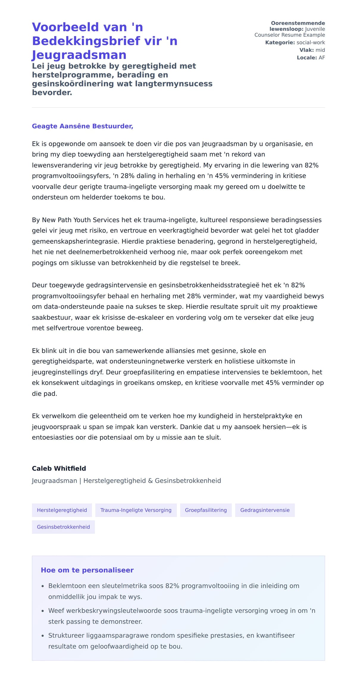 Solbrief-voorskou vir Voorbeeld van 'n Bedekkingsbrief vir 'n Jeugraadsman