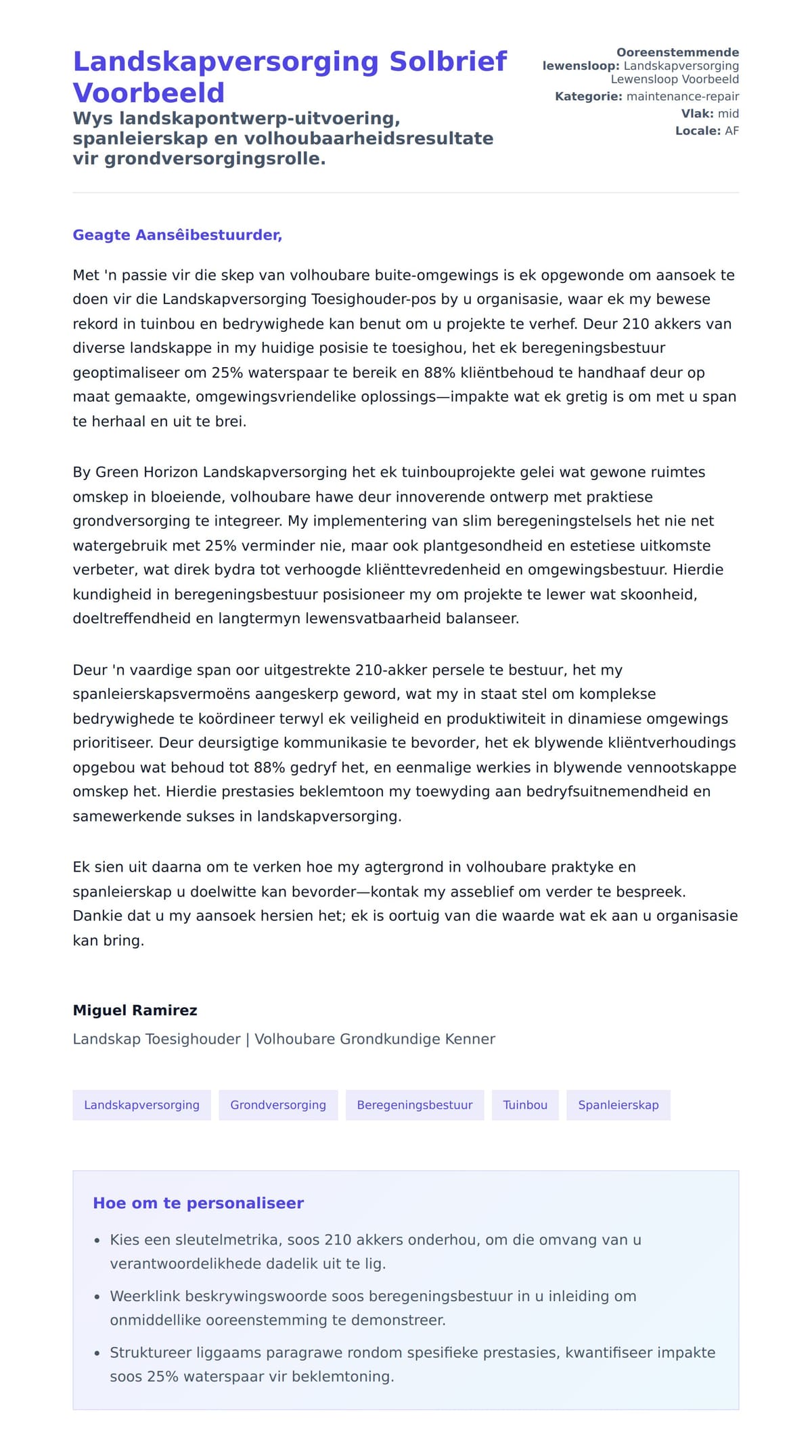 Solbrief-voorskou vir Landskapversorging Solbrief Voorbeeld