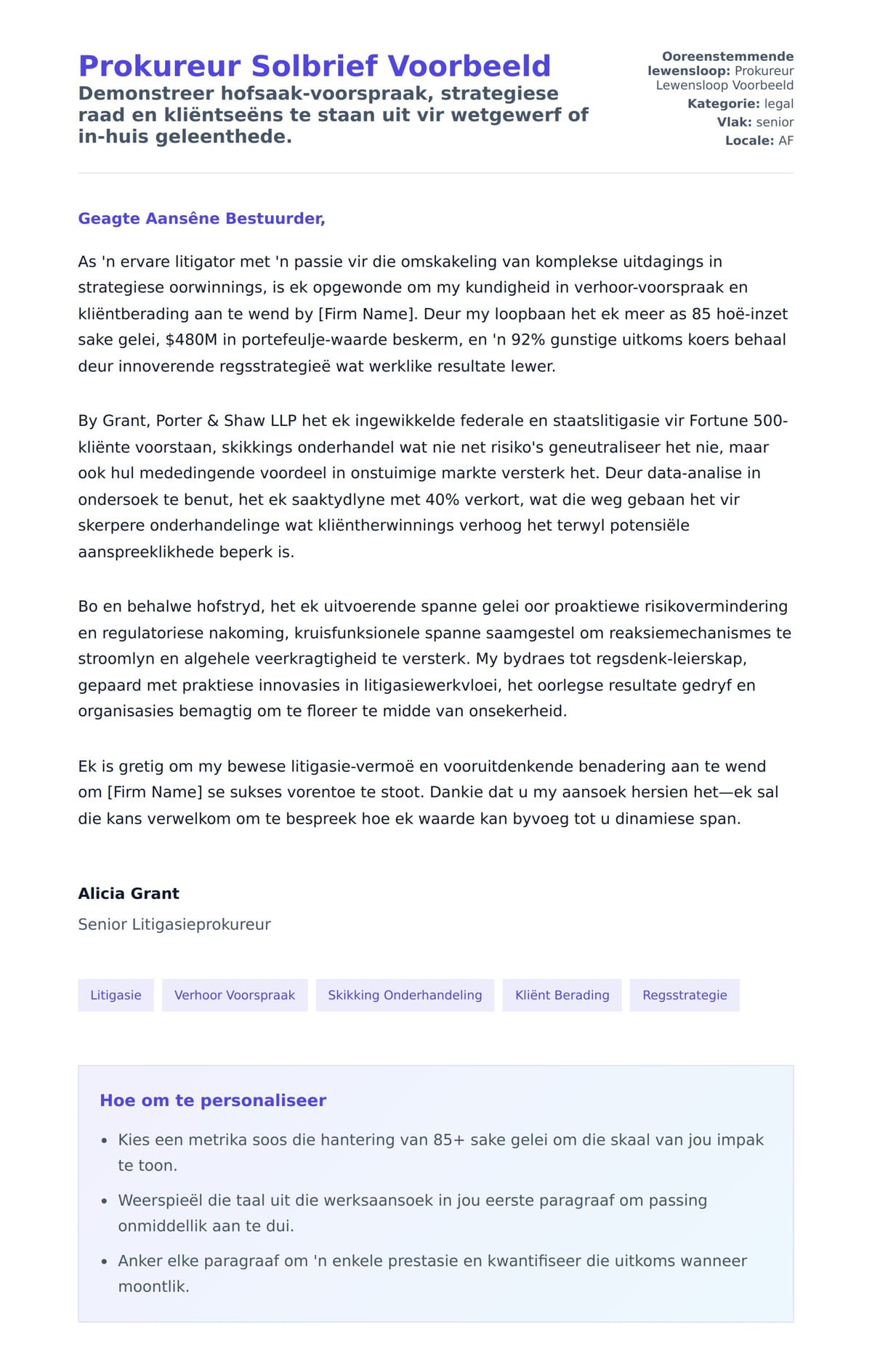 Solbrief-voorskou vir Prokureur Solbrief Voorbeeld