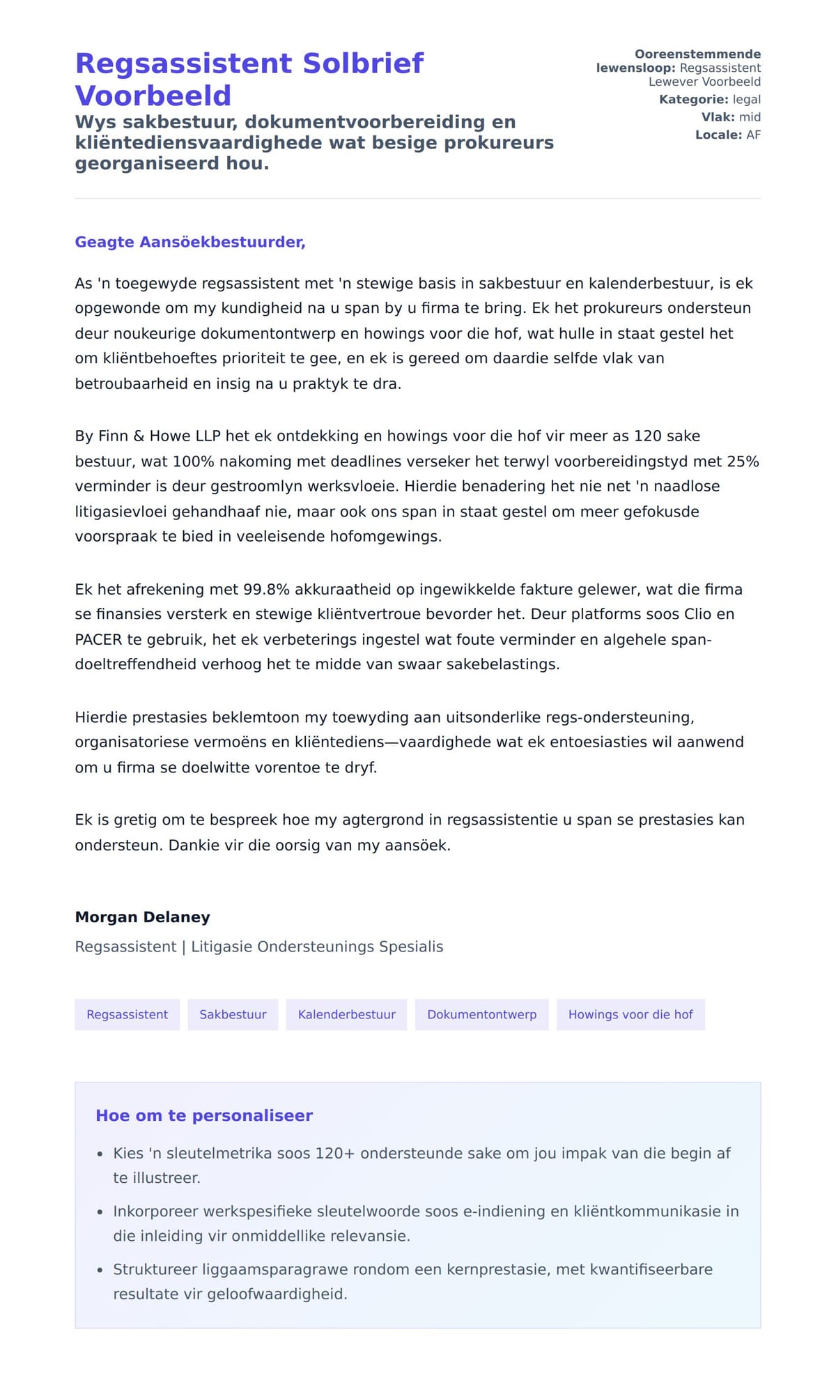 Solbrief-voorskou vir Regsassistent Solbrief Voorbeeld