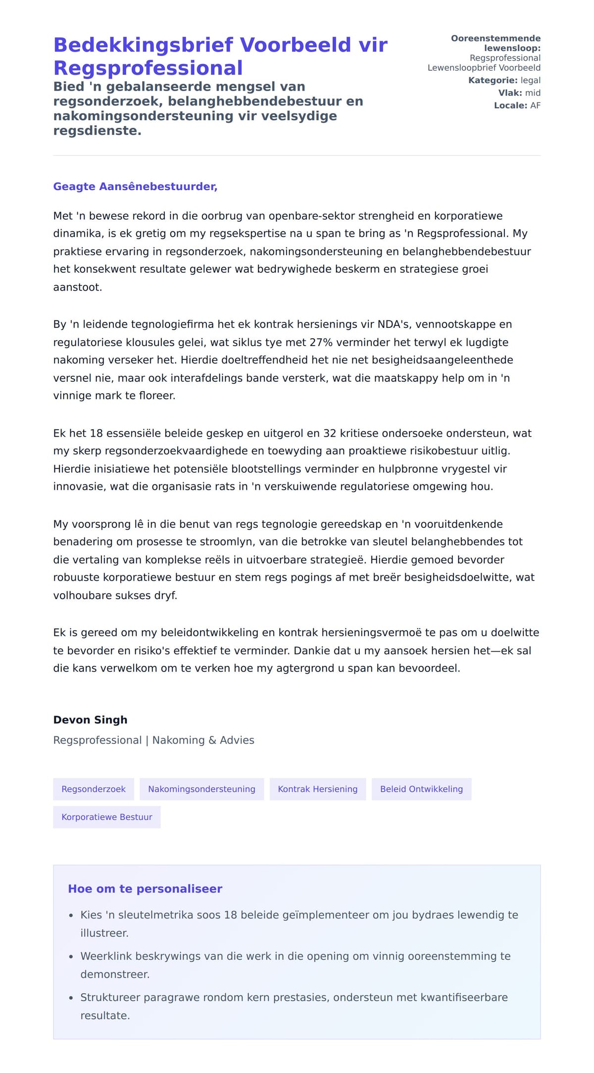 Solbrief-voorskou vir Bedekkingsbrief Voorbeeld vir Regsprofessional