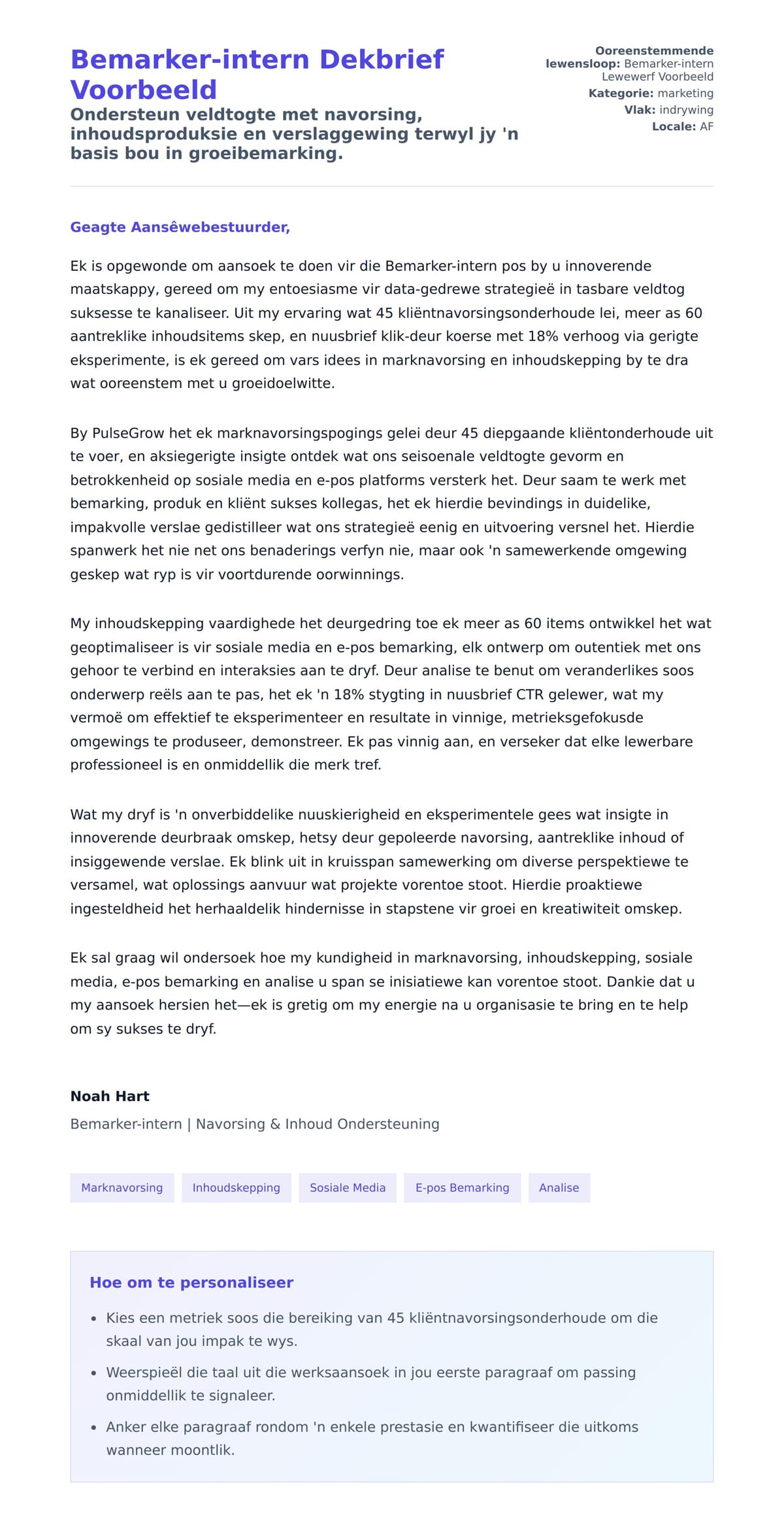 Solbrief-voorskou vir Bemarker-intern Dekbrief Voorbeeld