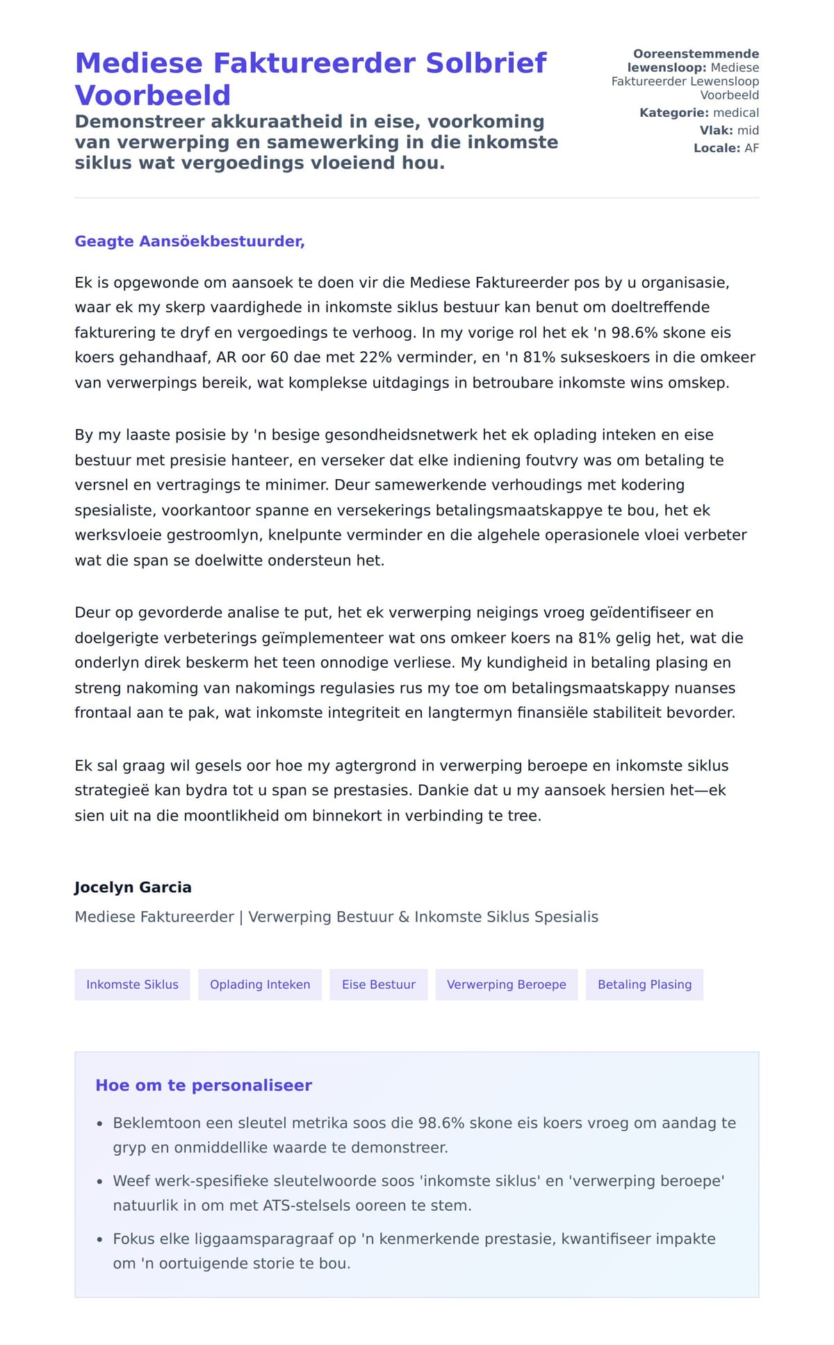 Solbrief-voorskou vir Mediese Faktureerder Solbrief Voorbeeld