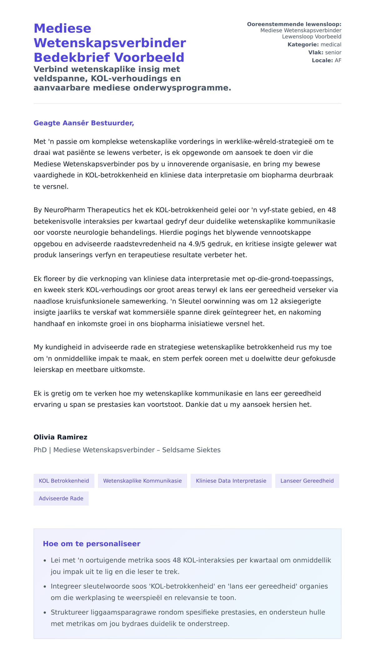 Solbrief-voorskou vir Mediese Wetenskapsverbinder Bedekbrief Voorbeeld