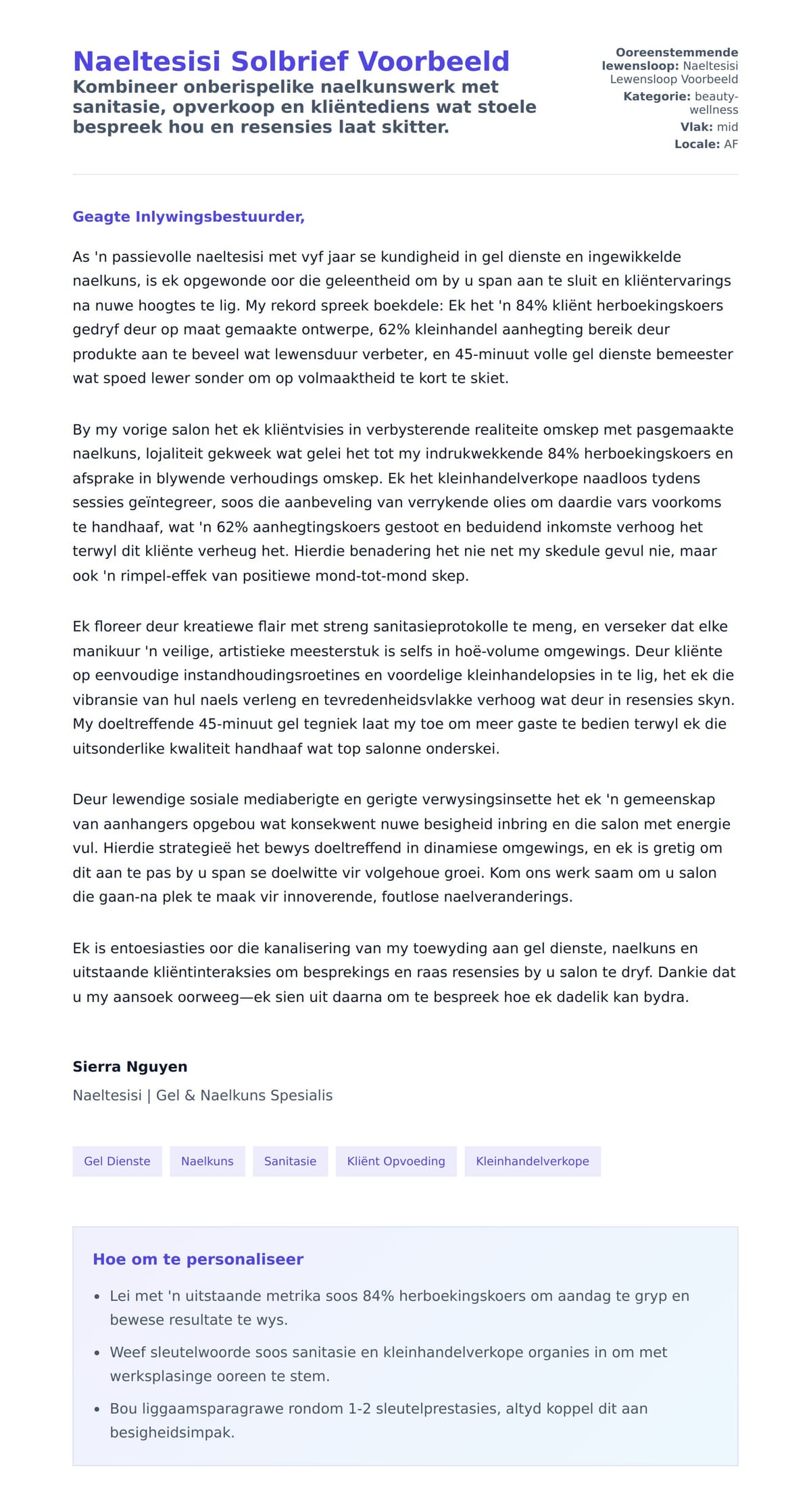 Solbrief-voorskou vir Naeltesisi Solbrief Voorbeeld