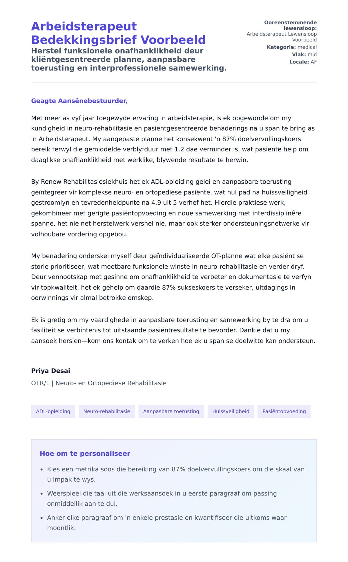 Solbrief-voorskou vir Arbeidsterapeut Bedekkingsbrief Voorbeeld