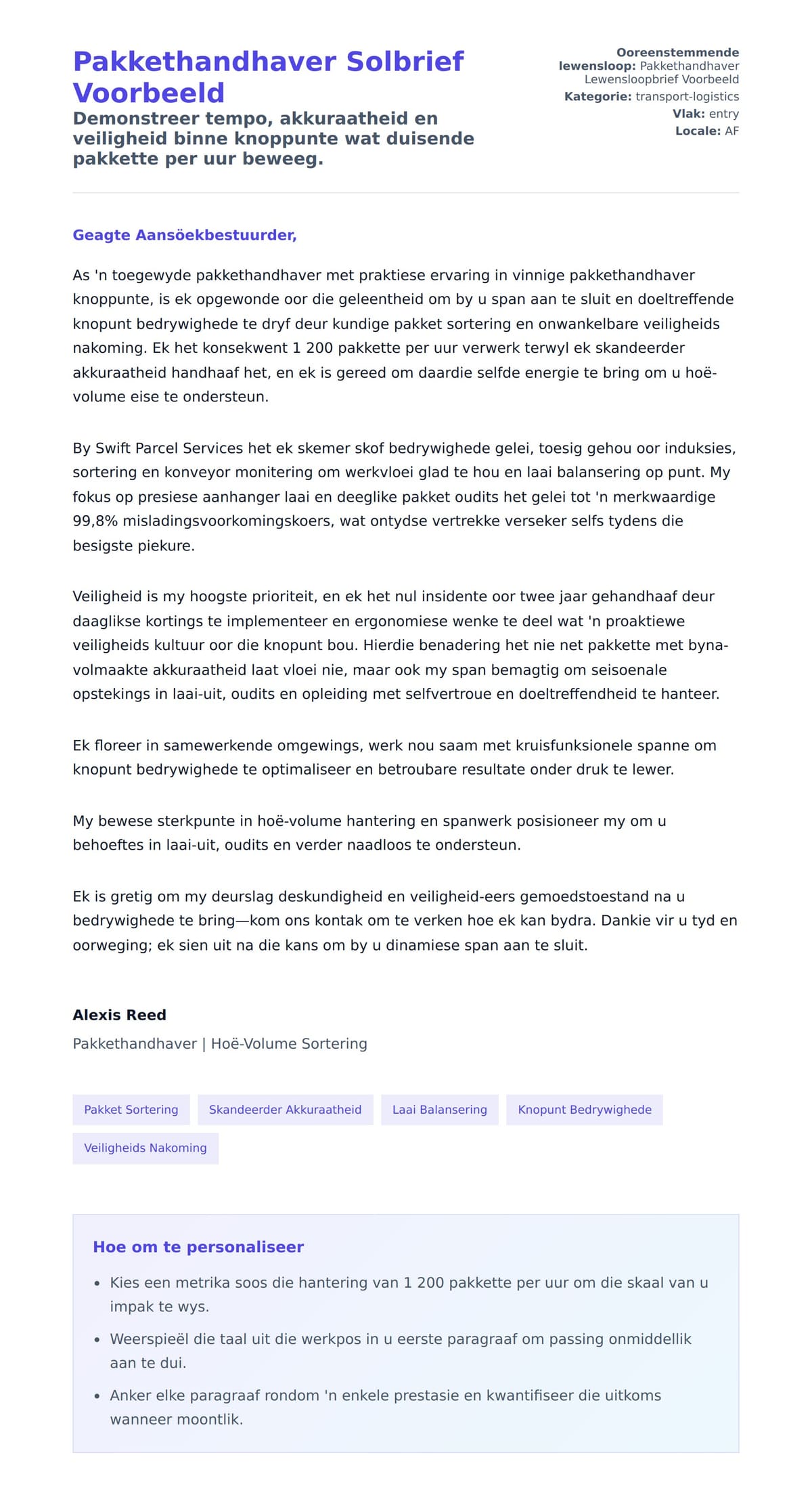 Solbrief-voorskou vir Pakkethandhaver Solbrief Voorbeeld