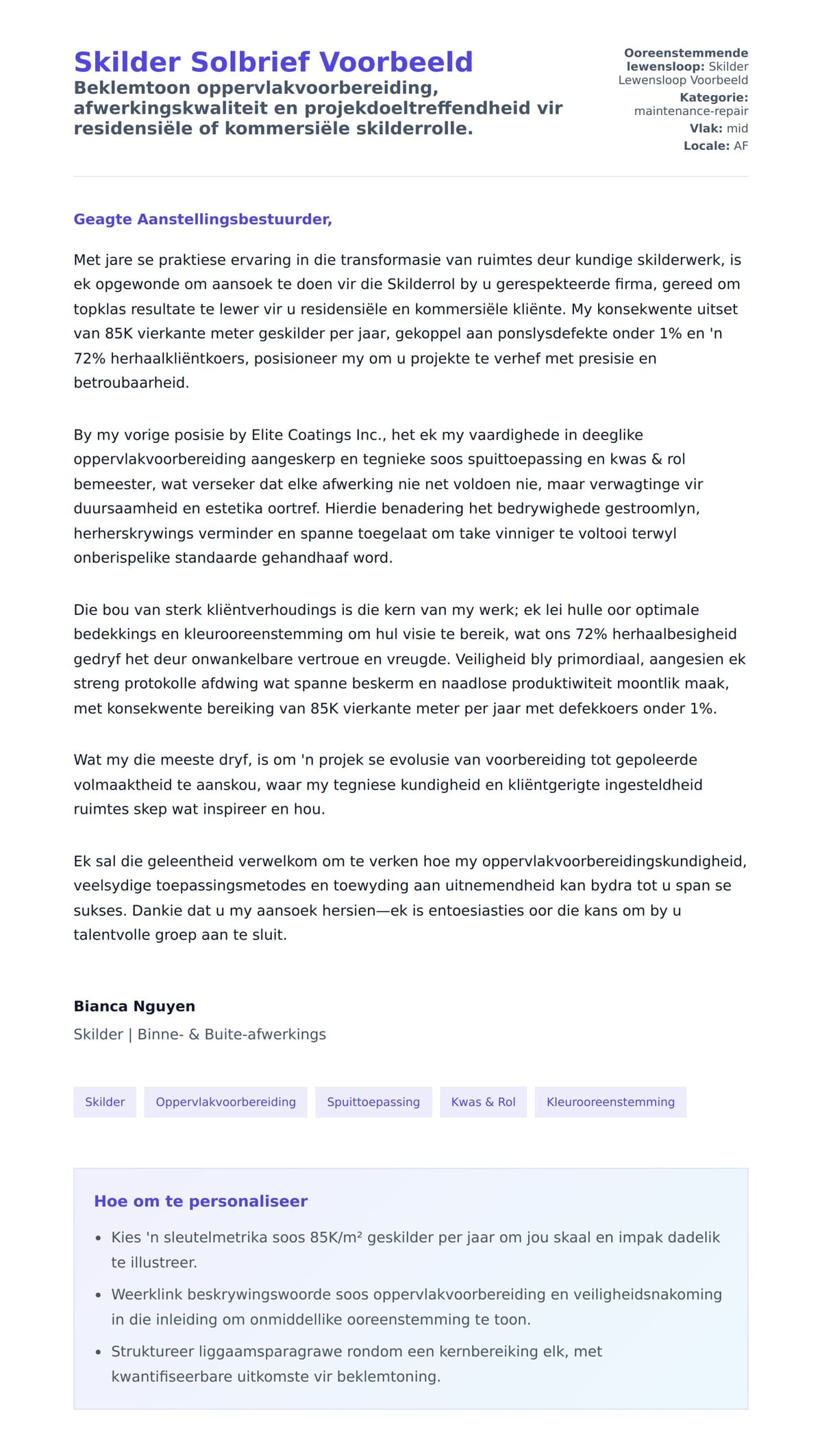 Solbrief-voorskou vir Skilder Solbrief Voorbeeld