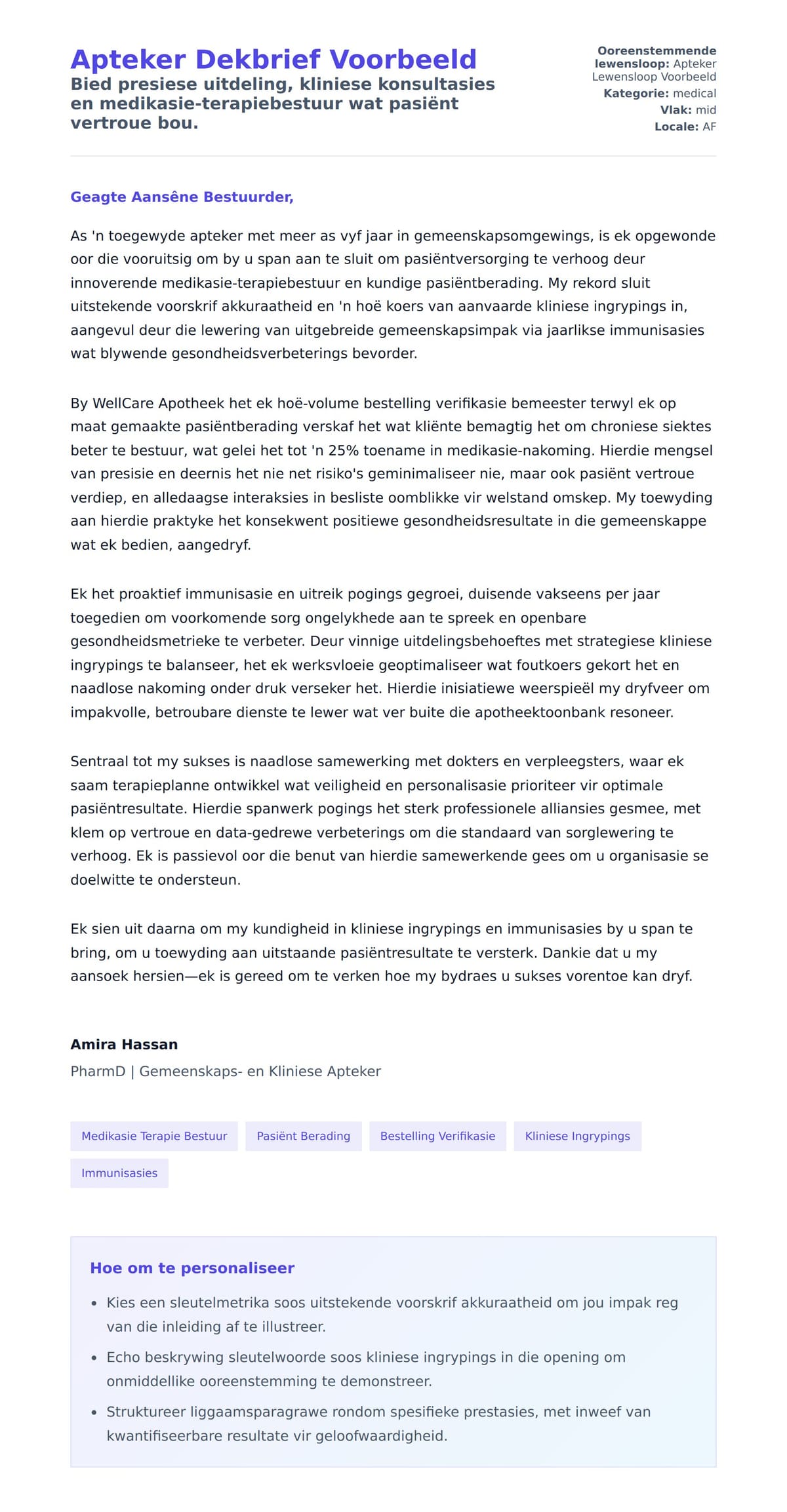 Solbrief-voorskou vir Apteker Dekbrief Voorbeeld