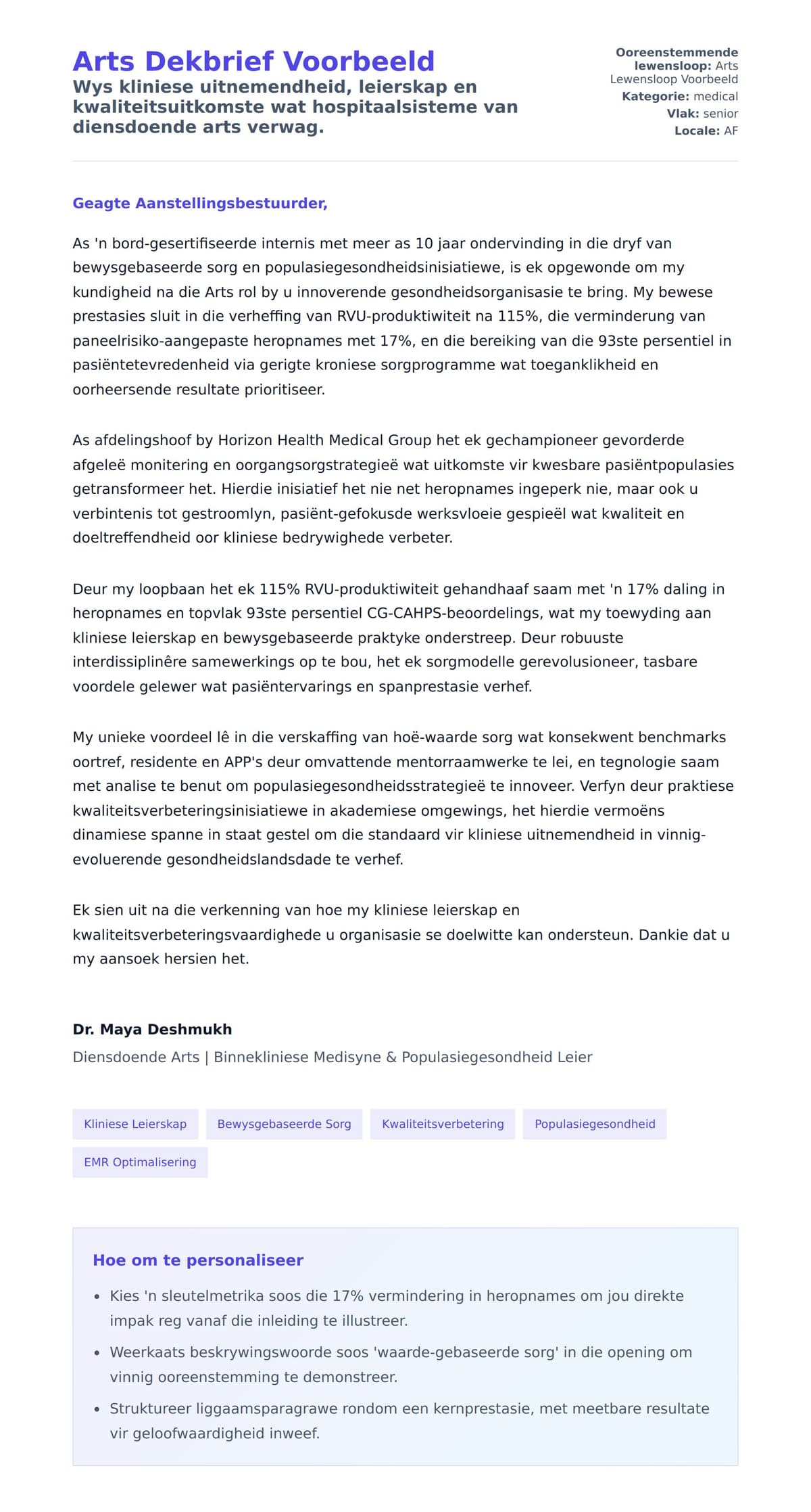 Solbrief-voorskou vir Arts Dekbrief Voorbeeld